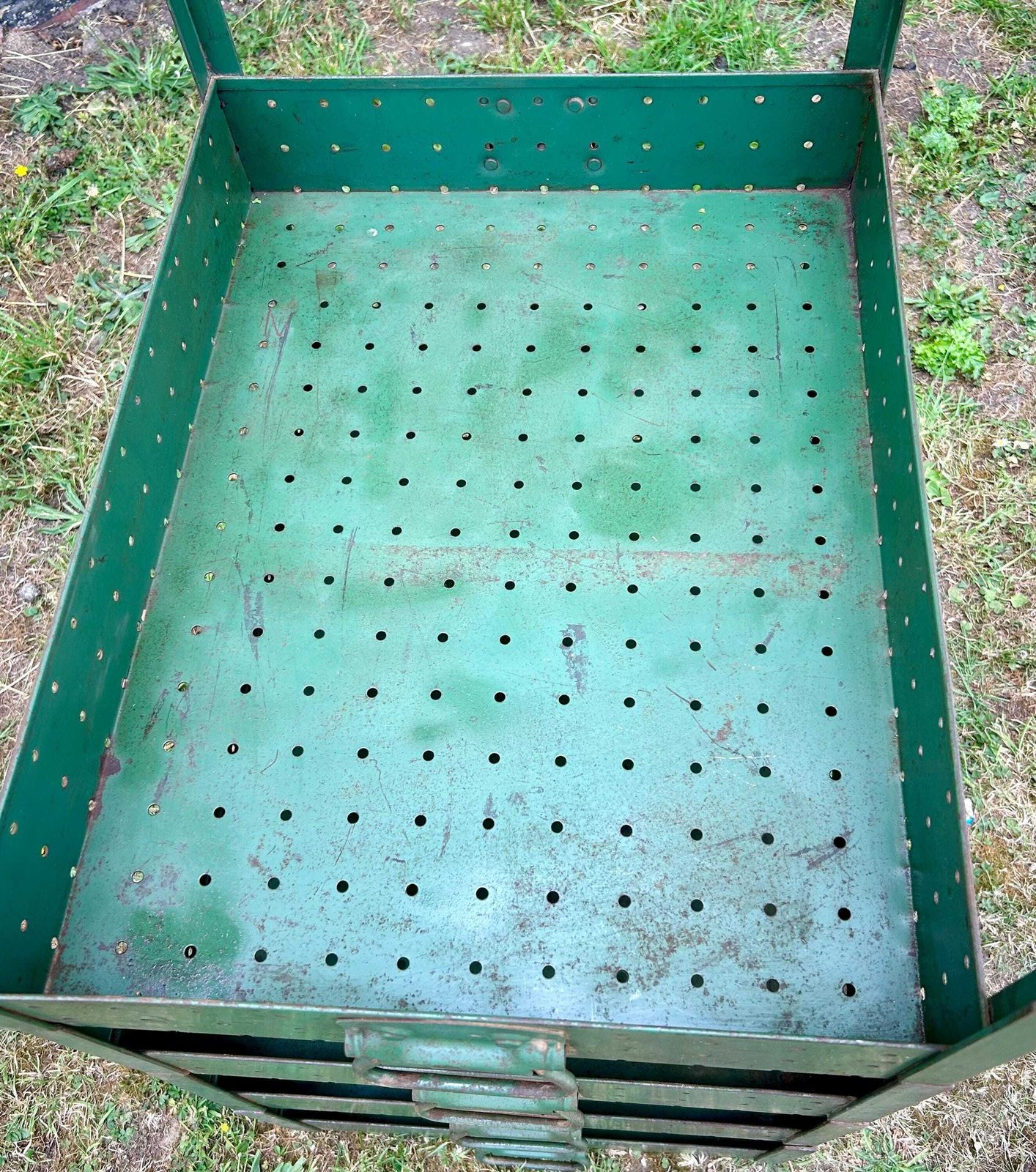 1940s Green Steel 8 Tier Trays Drawer Industrial Cabinet Box Desk Metal Kitchen Chest Of Garage Antique Vintage Unit Shelves photo vinterior