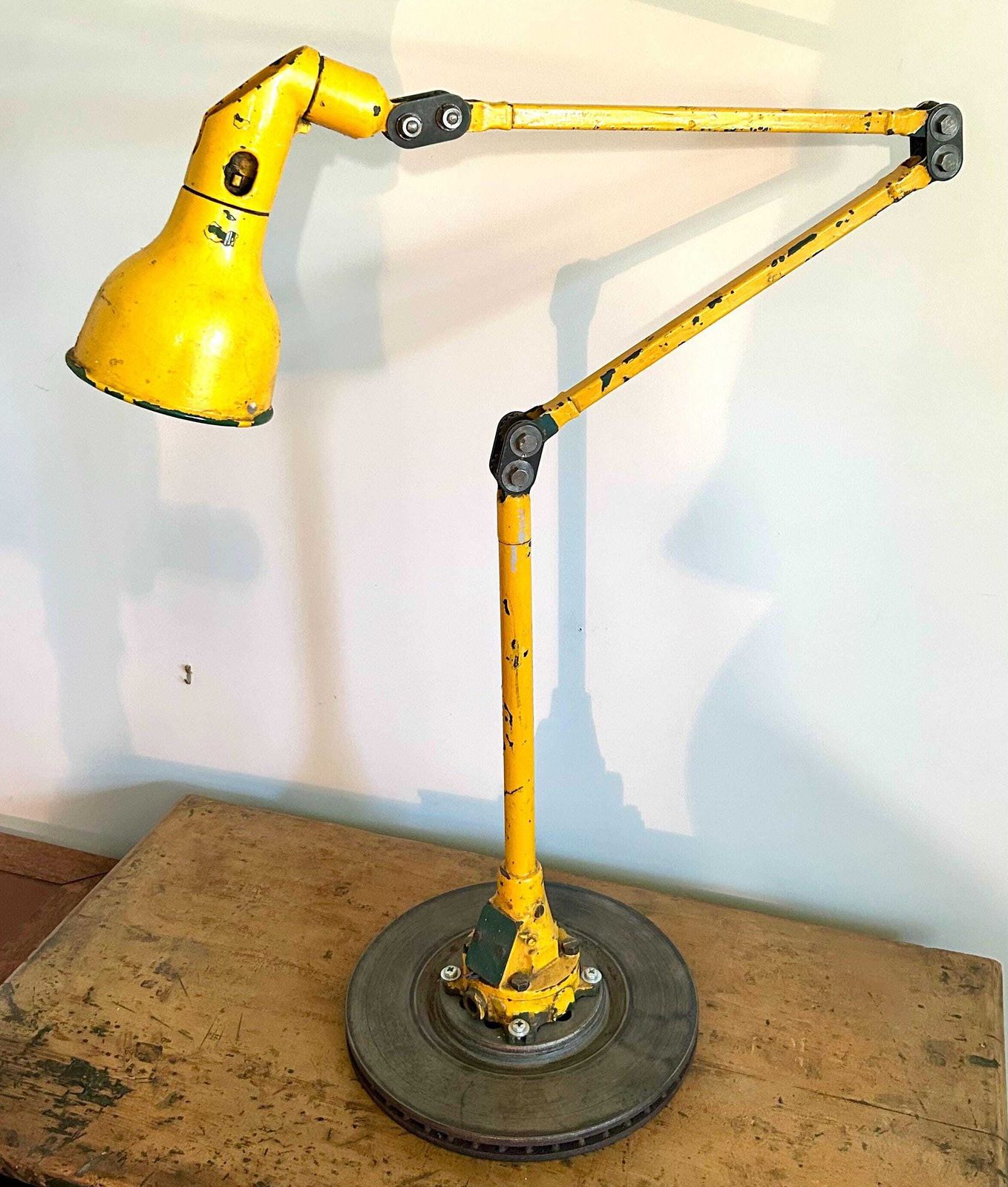 Yellow Mek Elek Industrial Desk Vintage Lamp Office Factory Retro Antique Light Lighting Factory Table Floor photo for sale