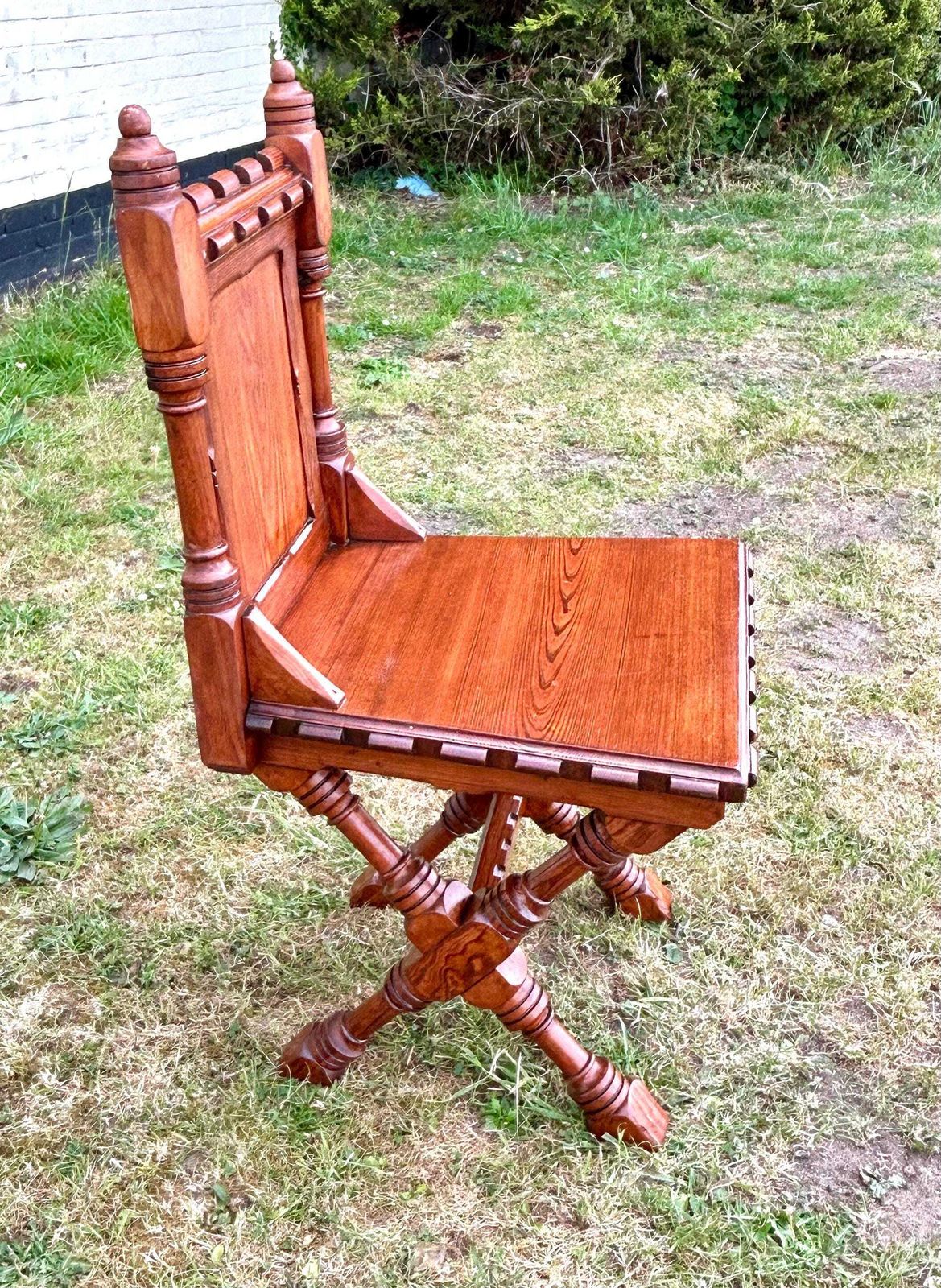 Antique Pitch Pine Hall Chair Gothic Church Wooden Hall Vintage Industrial Seating Arts And Crafts Victorian photo 290.0