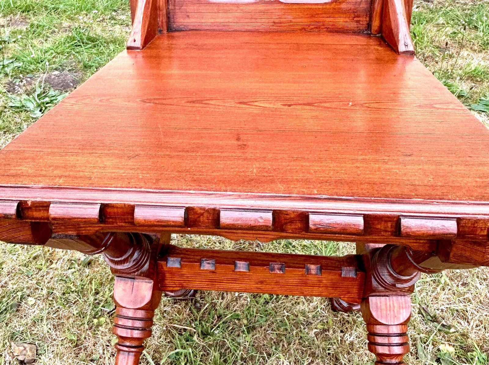 photo furniture Antique Pitch Pine Hall Chair Gothic Church Wooden Hall Vintage Industrial Seating Arts And Crafts Victorian
