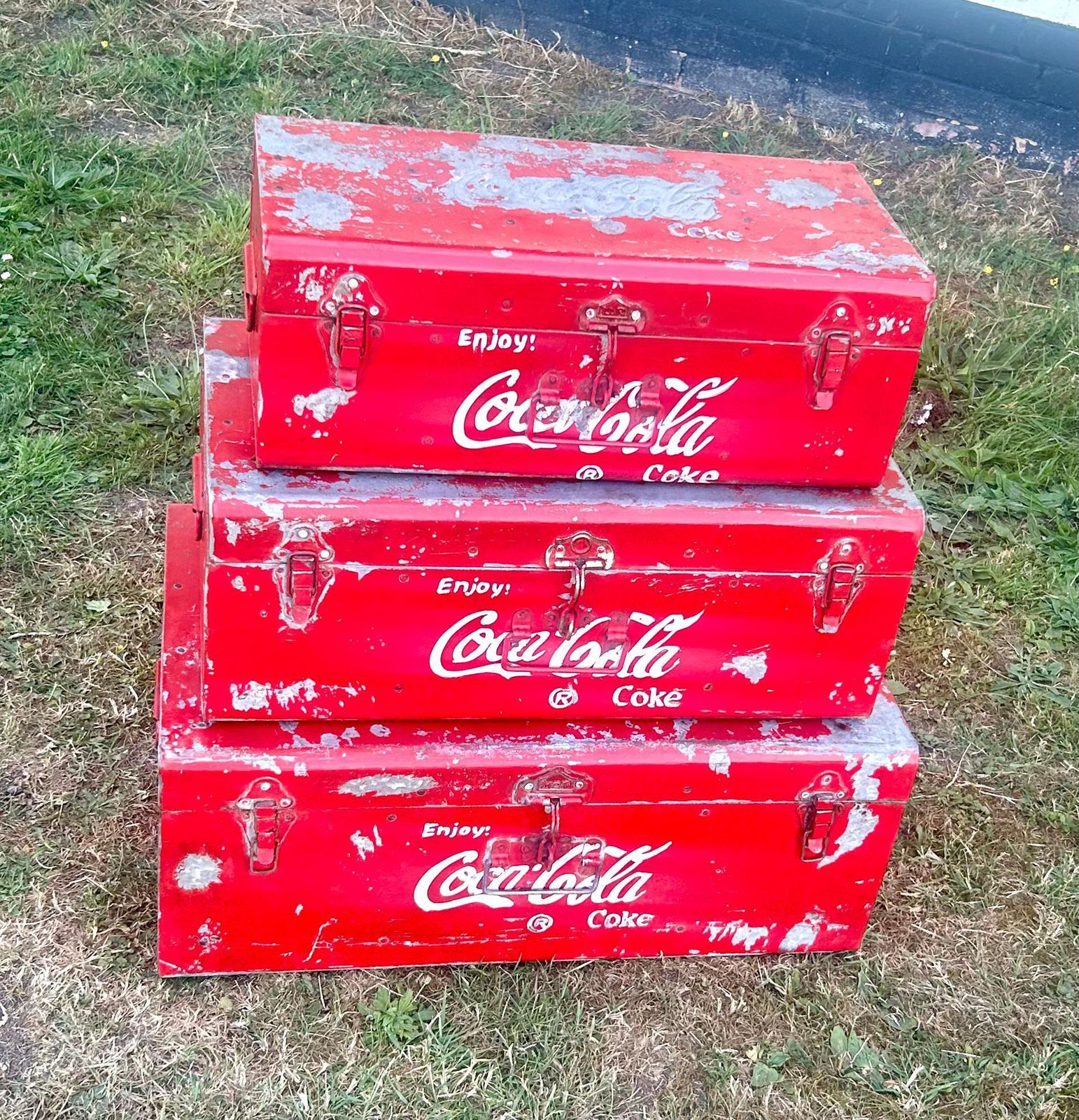 Vintage Coca Cola Chest Trunk Box Cooler Fridge Advertising Mancave Cafe Garage Metal Retro Kitchen Decor Sign Coke photo furniture
