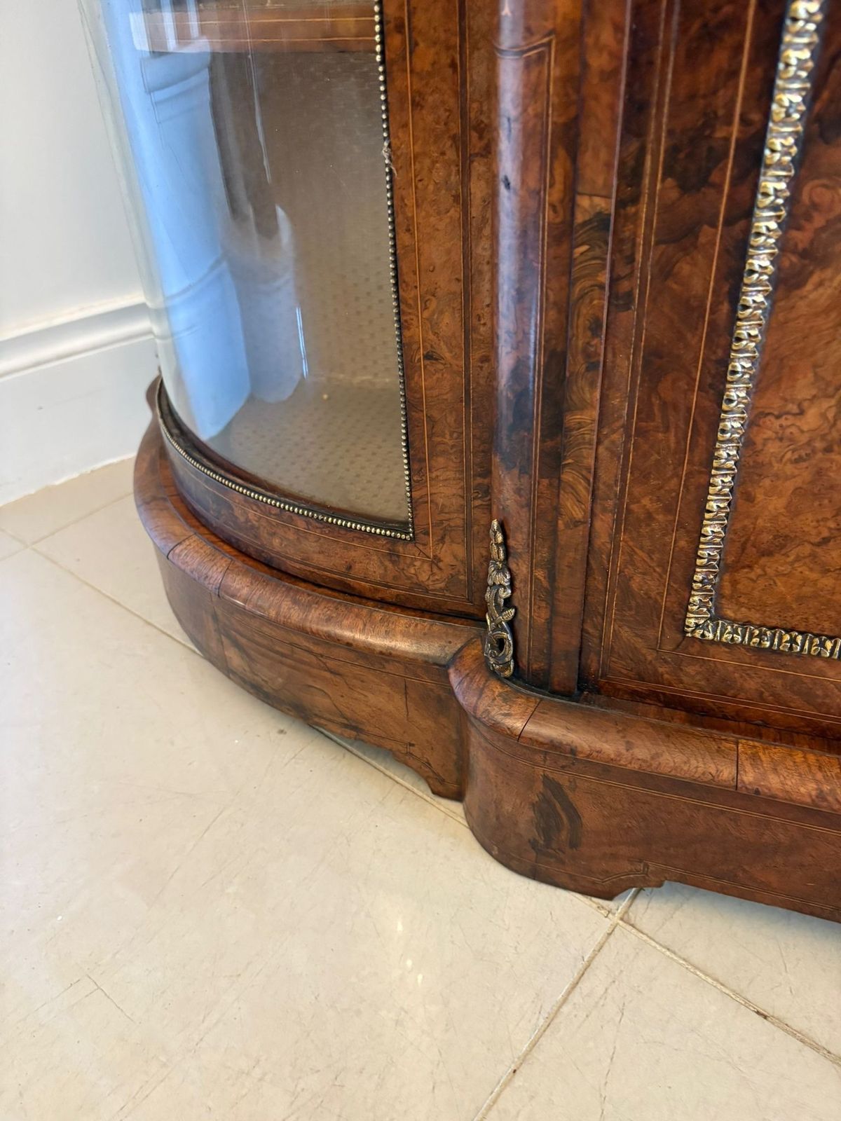 Outstanding Quality Antique 19th Century Inlaid Burr Walnut Porcelain Mounted Credenza photo 4495.0