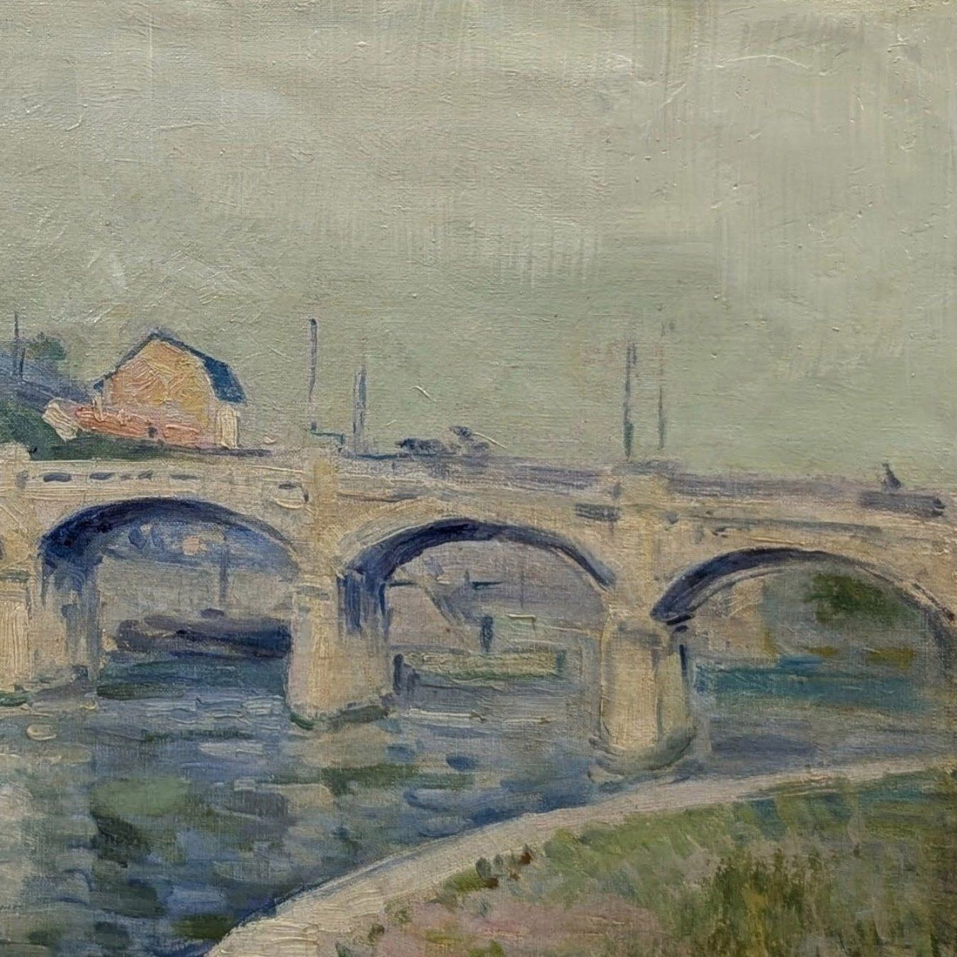 Oil On Canvas Of Parisian Landscape Signed Bernard photo for sale