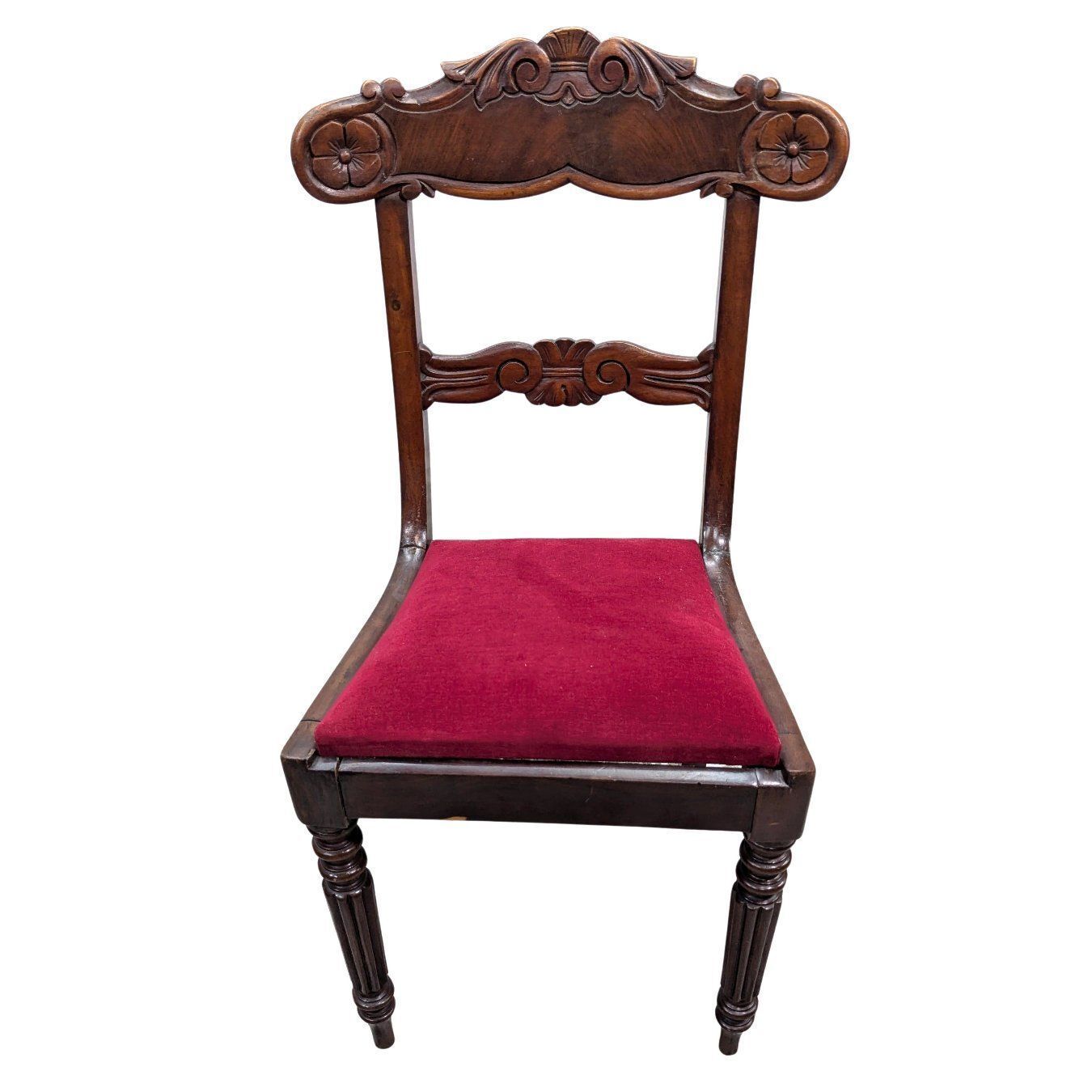 Carved Mahogany Chair, England, Late Regency / Early Victorian Period, Circa 1835 Set Of 4 photo for sale