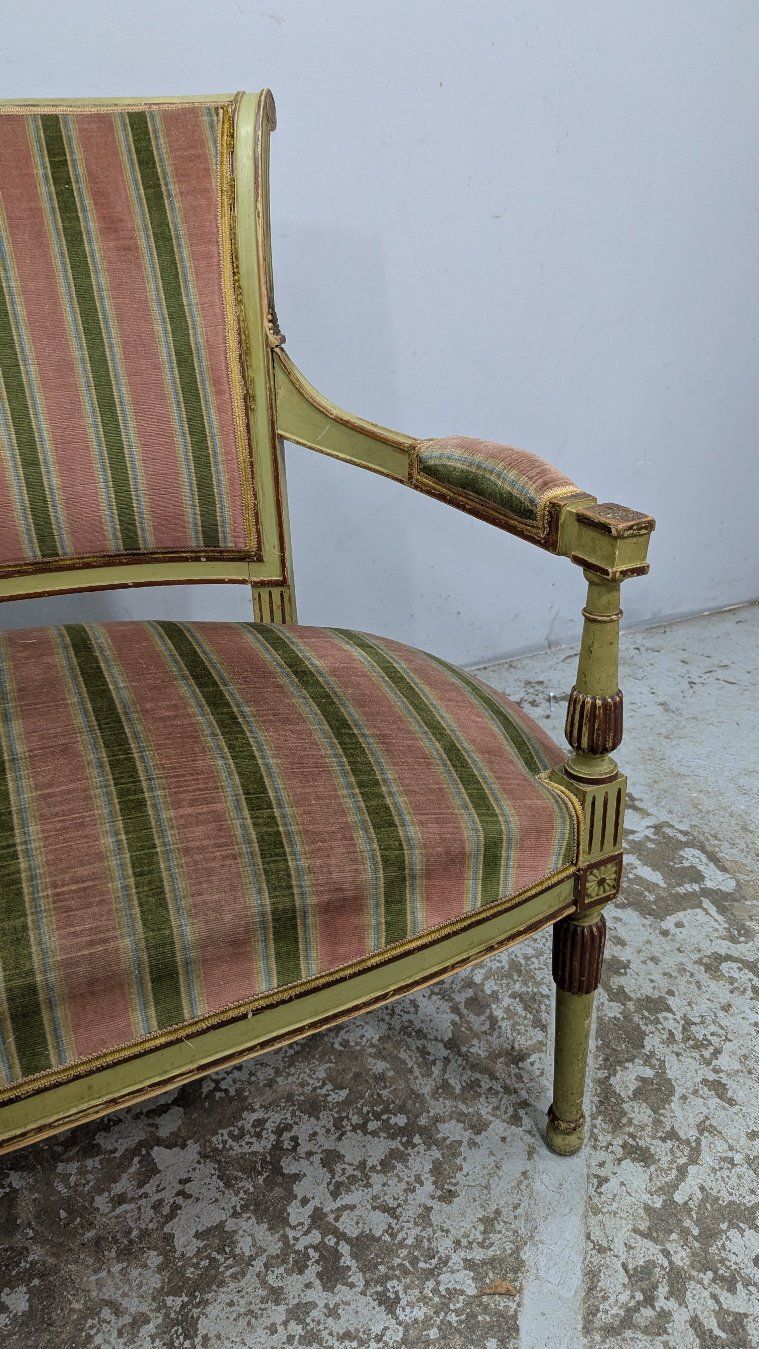 Directoire Style Sofa, Lacquered And Painted, With Green Velvet Top photo buy