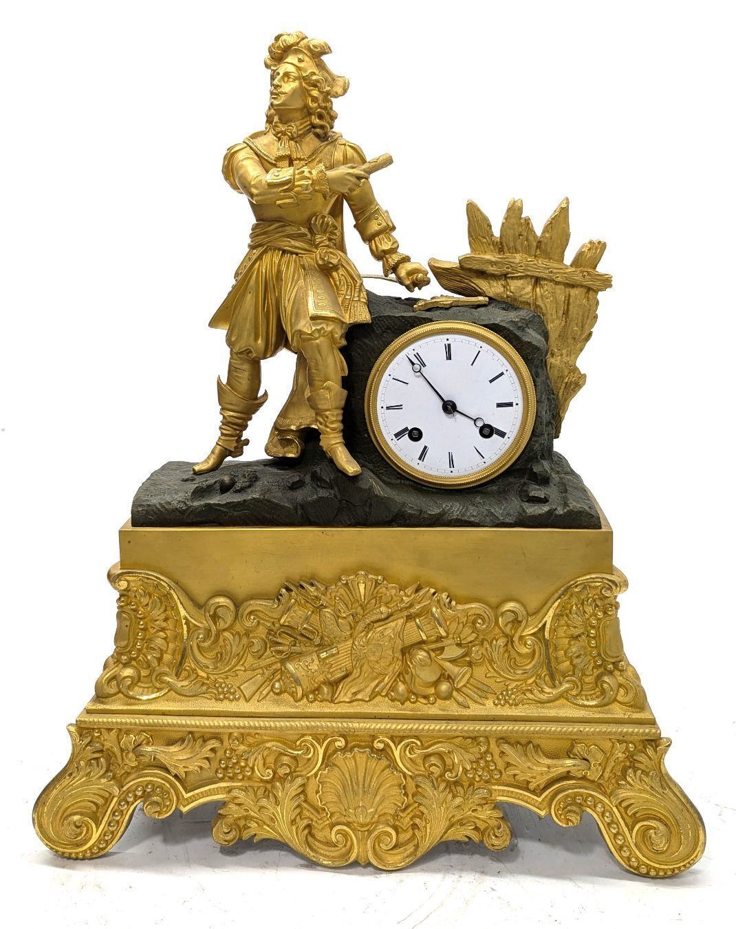 Restoration Period Military Clock In Gilded And Patinated Bronze