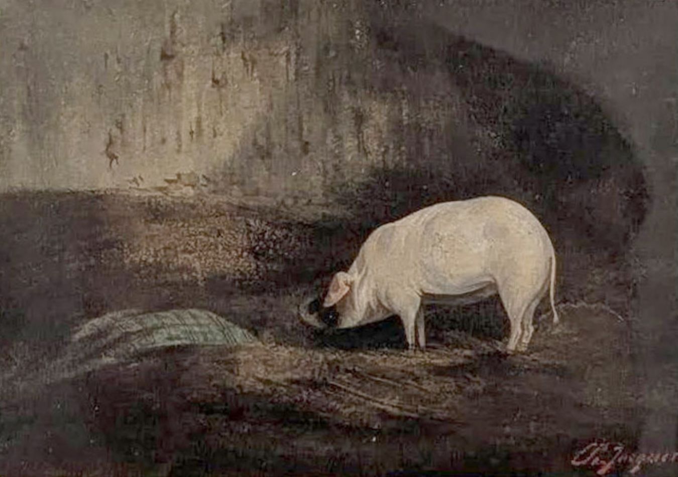 Gouache Of Charles Jacques Pig In Its Stable photo furniture
