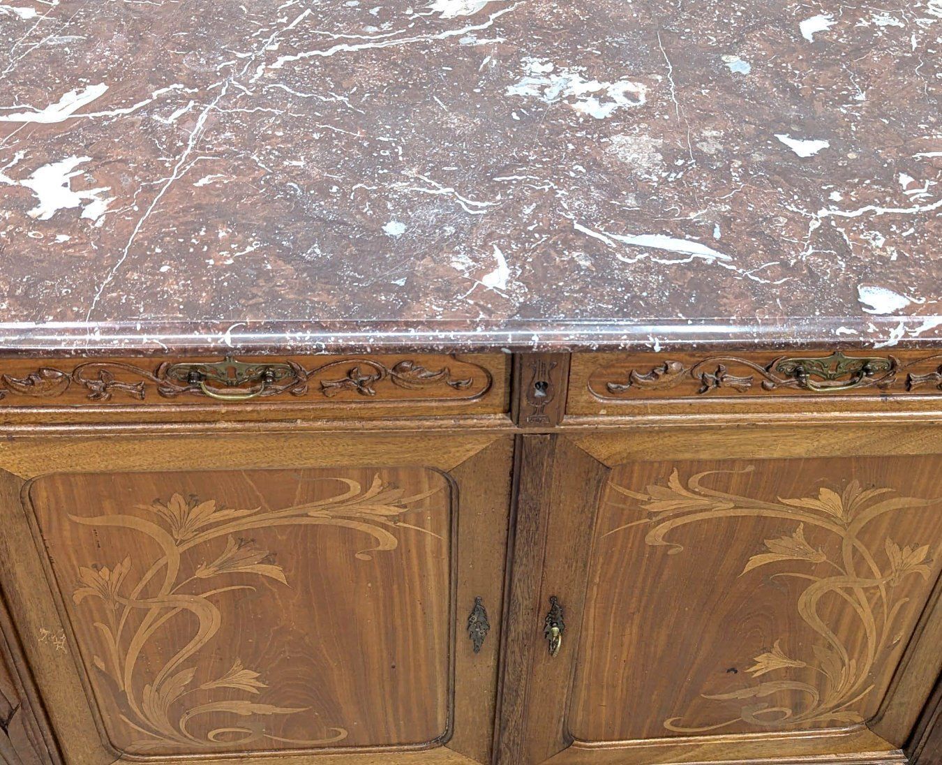Superb High Art Nouveau Sideboard From 1900, Inlaid And Carved photo Furniture