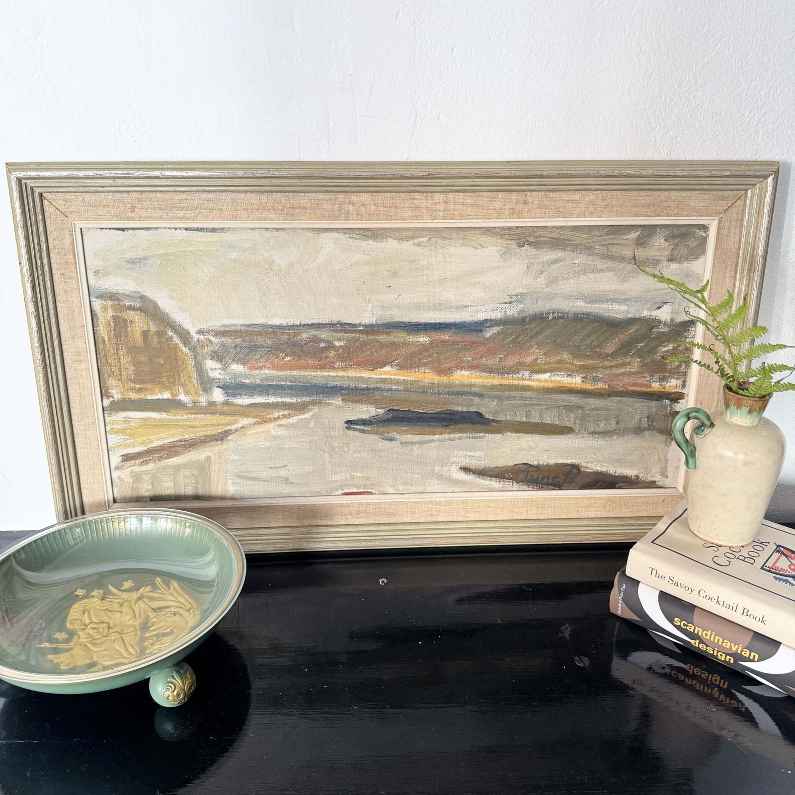 Northern Flow, 1956. Vintage Swedish Oil Painting. photo furniture