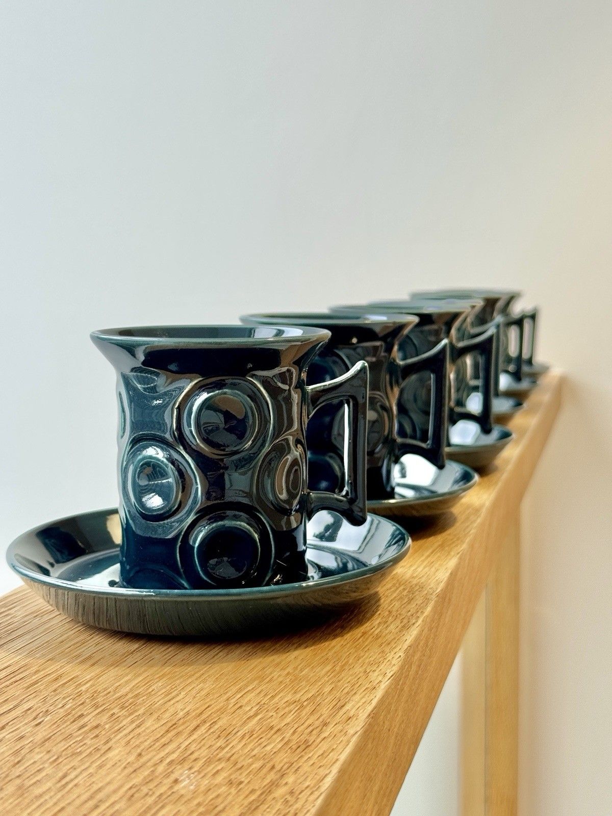 photo vintage 6 1960s Portmeirion Blue Jupiter Coffee Cups & Saucers By Susan Williams Ellis