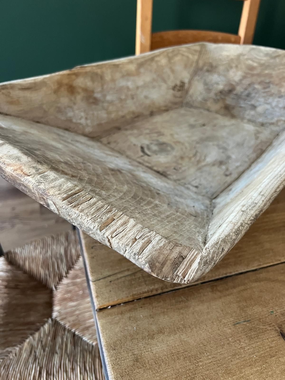Vintage Large Hand Carved Wooden Dough Bowl / Baking Trough photo vinterior