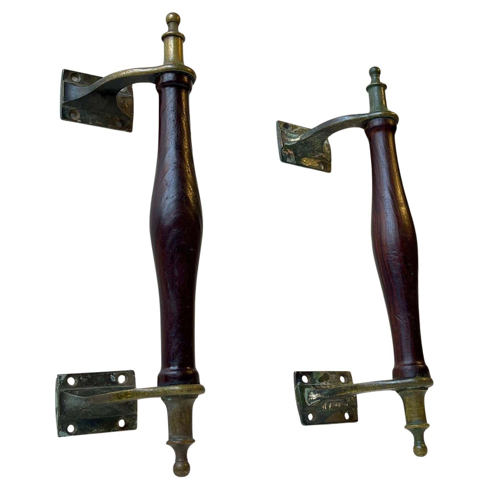 Antique Victorian Saloon Door Handles In Brass, Bronze & Hardwood