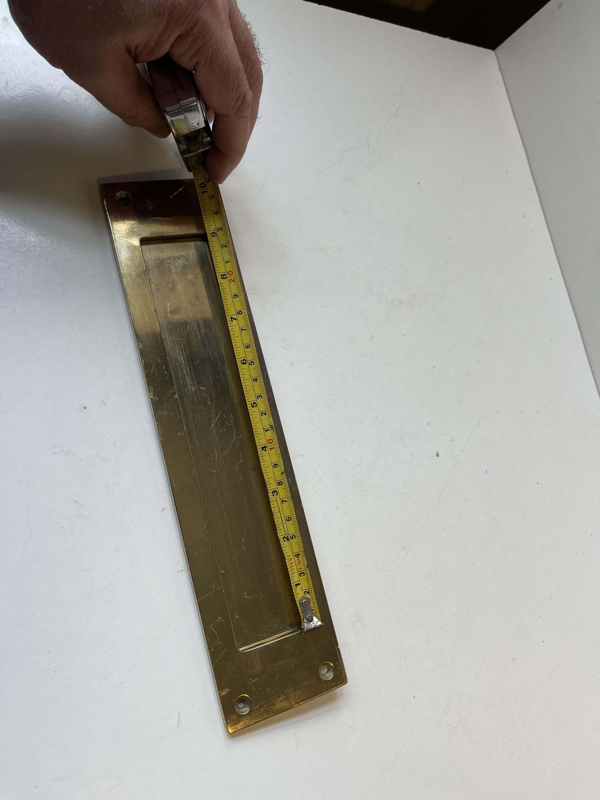 photo for sale Midcentury Swedish Wide Brass Door Letter Slot   Plate By Gamleby Norden