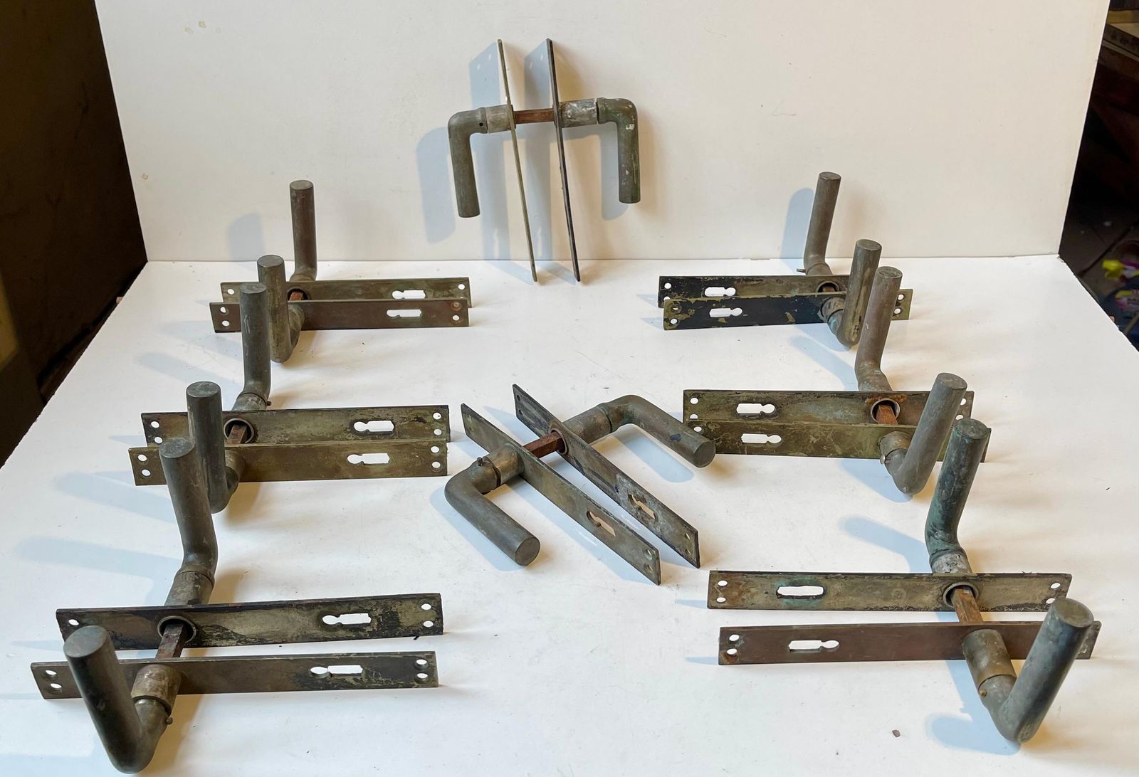 Scandinavian Bauhaus State Building Door Handles In Brass, 1930s, 8 Sets photo 877.0