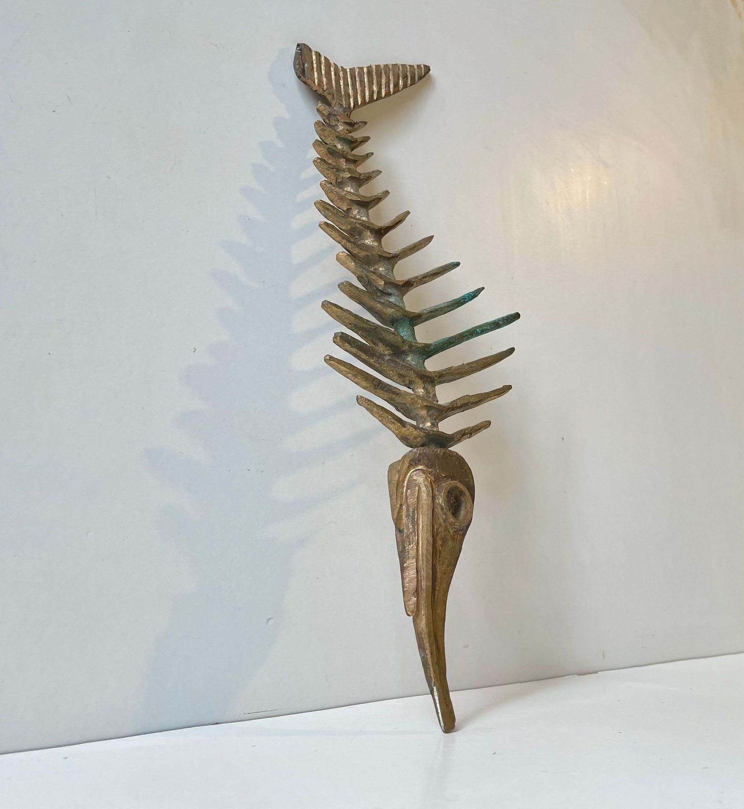 Danish Artist Peder E. Madsen Brutalist Primeval Sword Fish Skeleton In Bronze photo Art