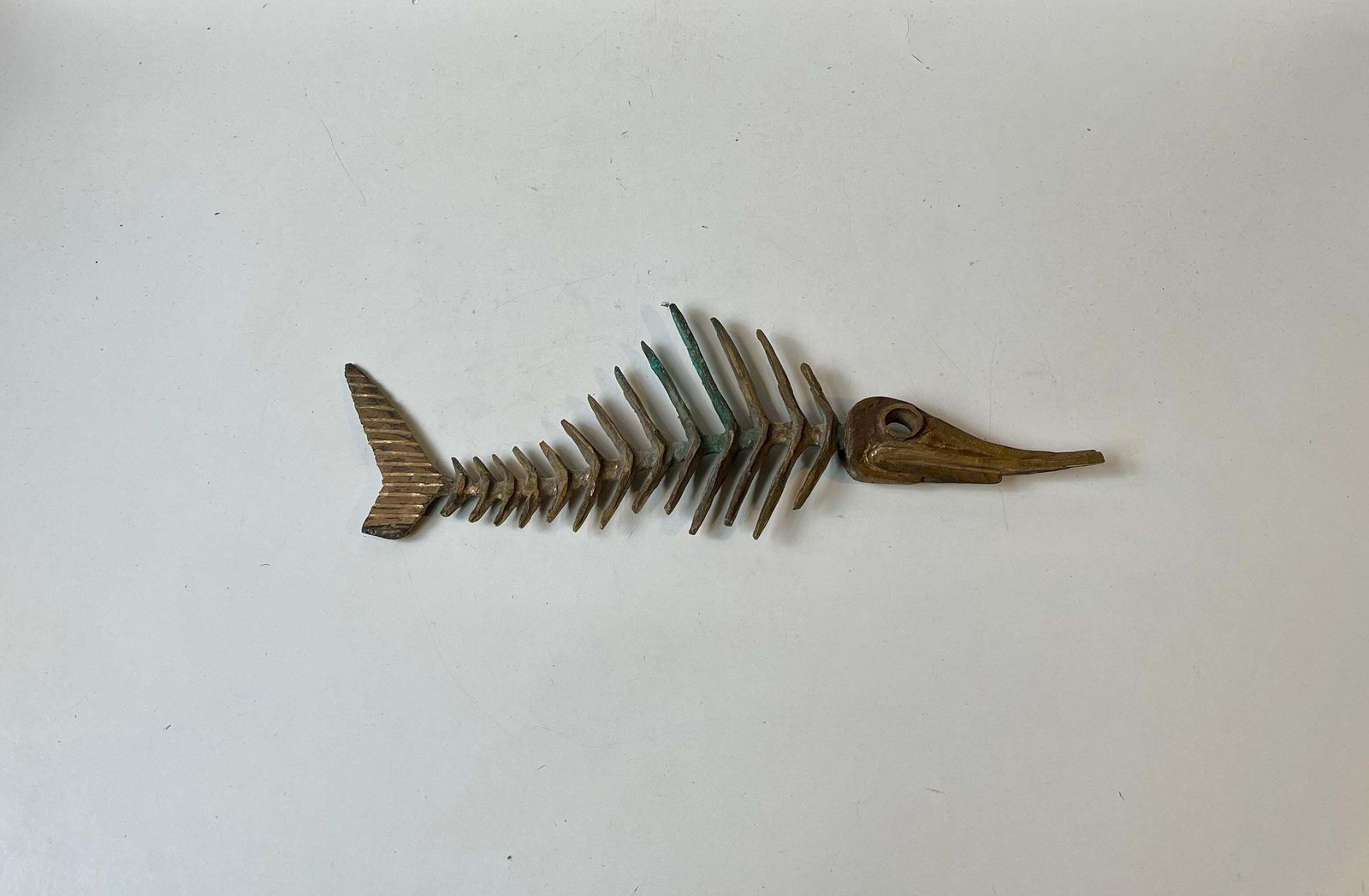 Danish Artist Peder E. Madsen Brutalist Primeval Sword Fish Skeleton In Bronze photo vintage