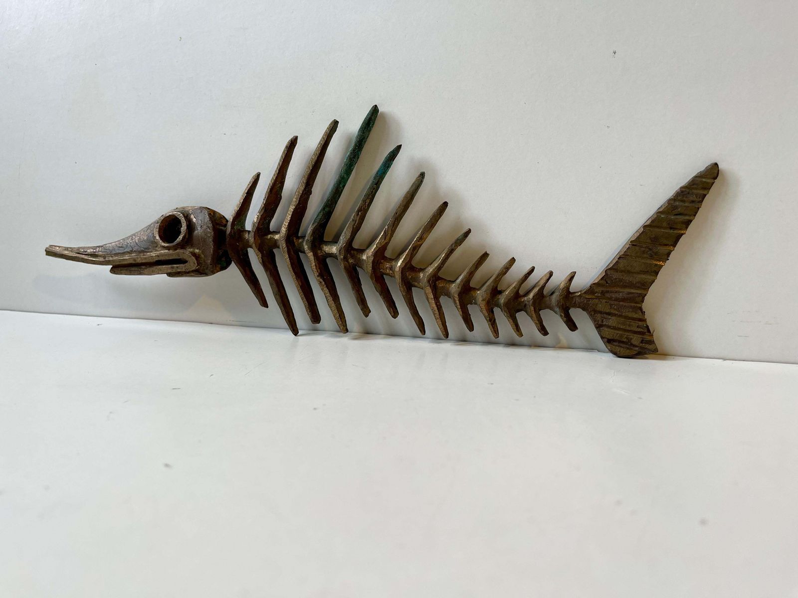 photo furniture Danish Artist Peder E. Madsen Brutalist Primeval Sword Fish Skeleton In Bronze