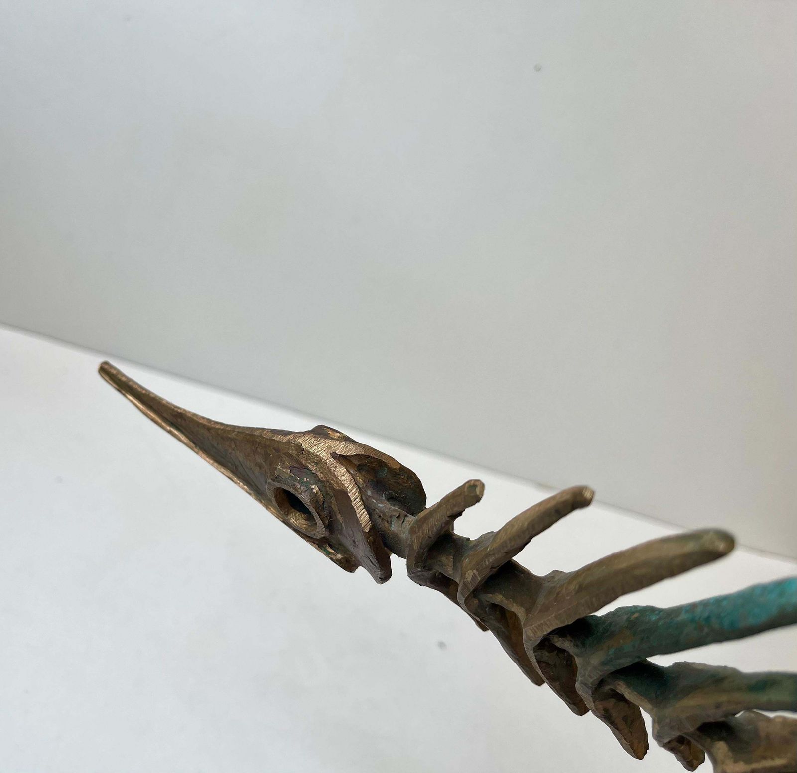 photo vinterior Danish Artist Peder E. Madsen Brutalist Primeval Sword Fish Skeleton In Bronze