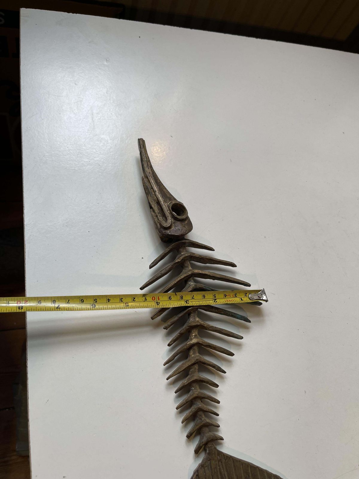 photo vintage Danish Artist Peder E. Madsen Brutalist Primeval Sword Fish Skeleton In Bronze