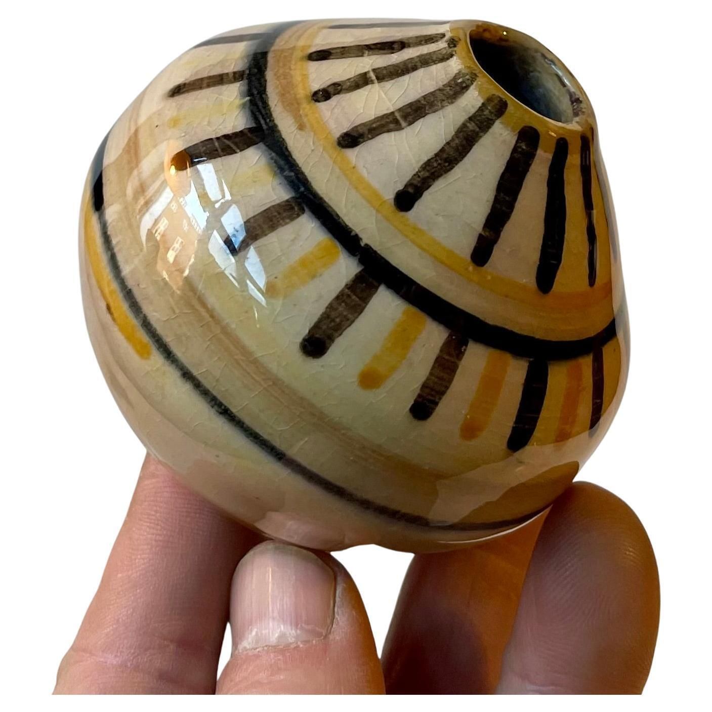 Swedish Modern Hand Glazed Ceramic Vase In Yellow & Black