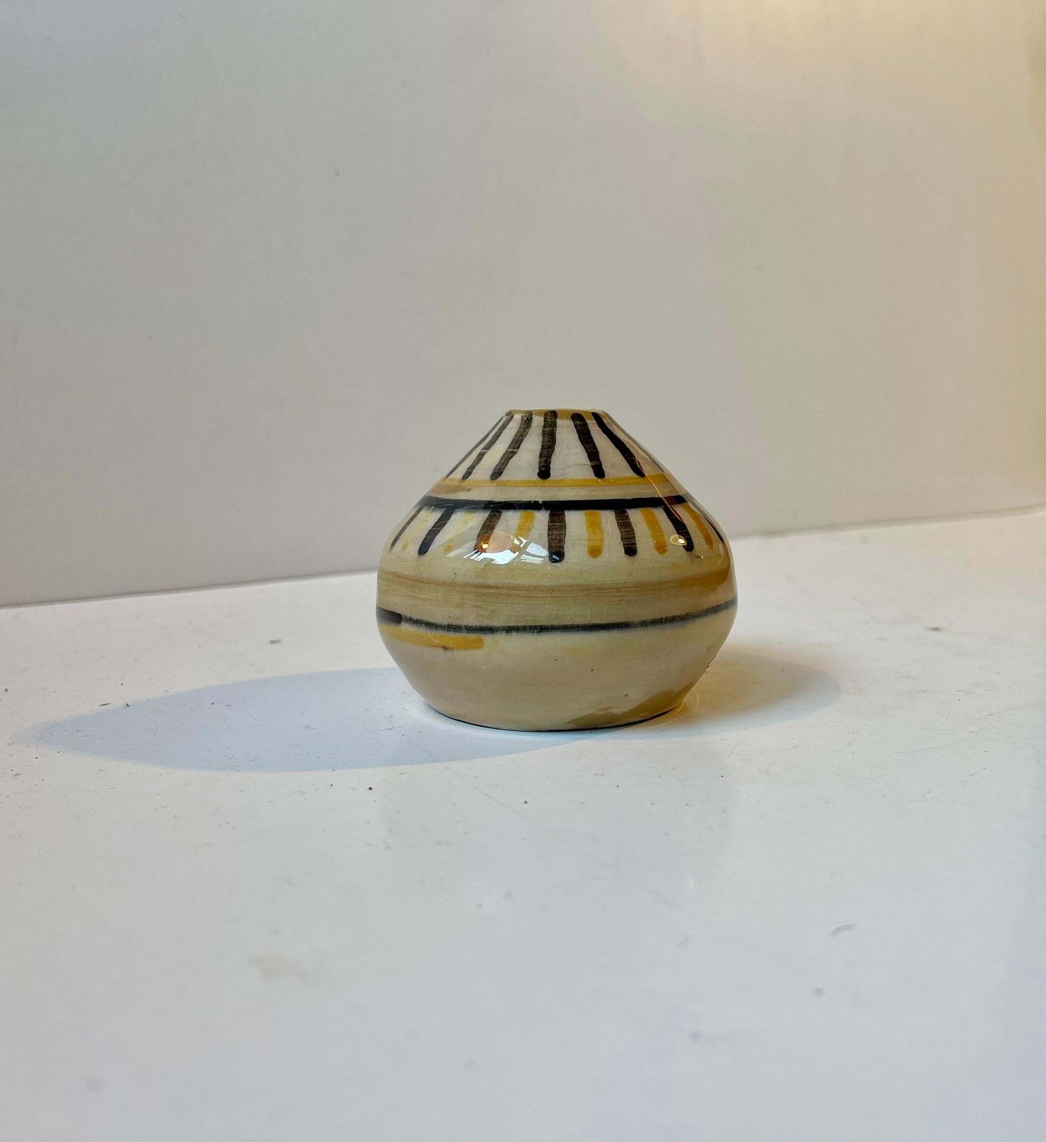 Swedish Modern Hand Glazed Ceramic Vase In Yellow & Black photo furniture