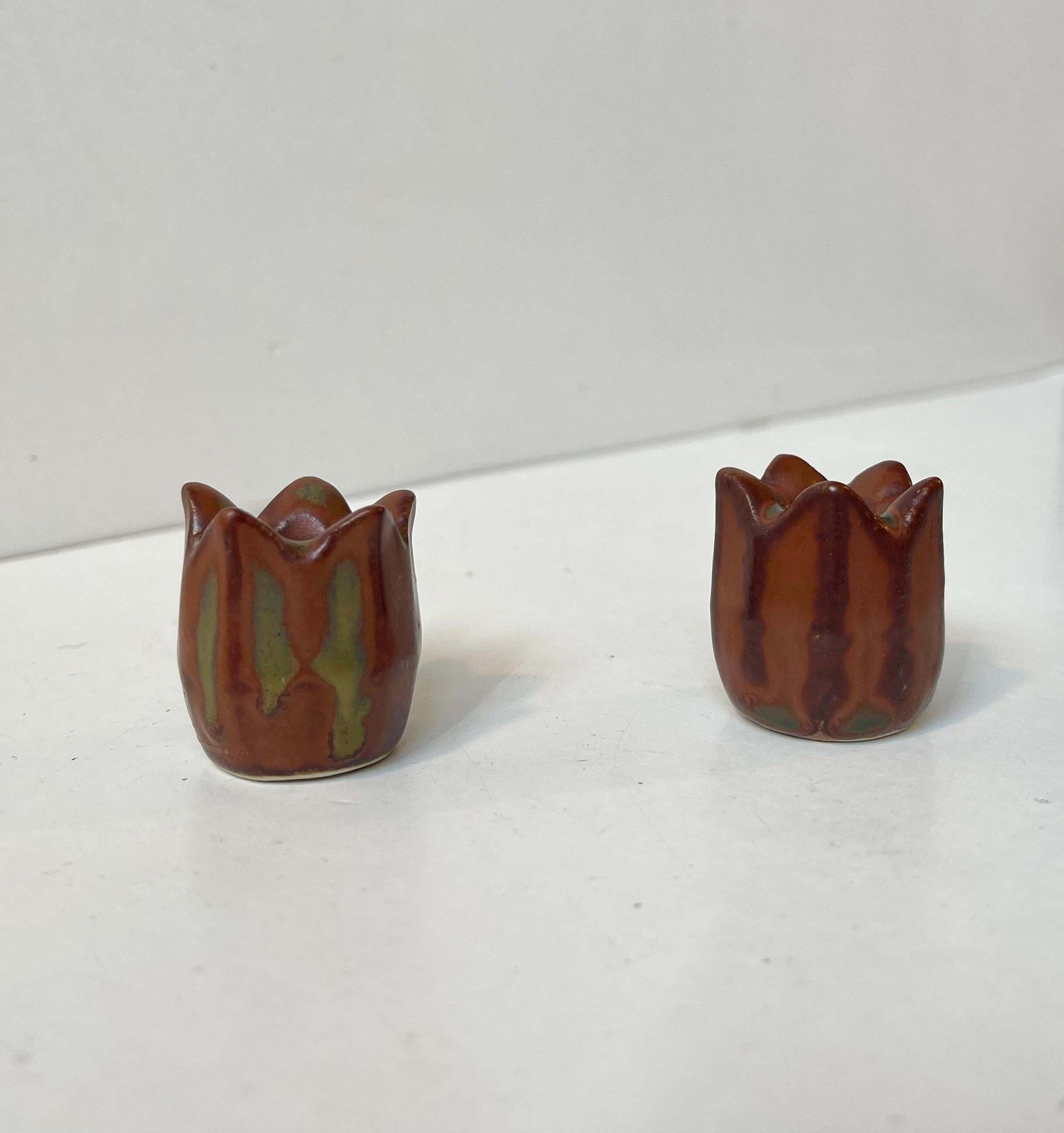 Glazed Rose Bud Candleholders In Stoneware By Eva Staehr Nielsen For Saxbo, 1950 photo vinterior