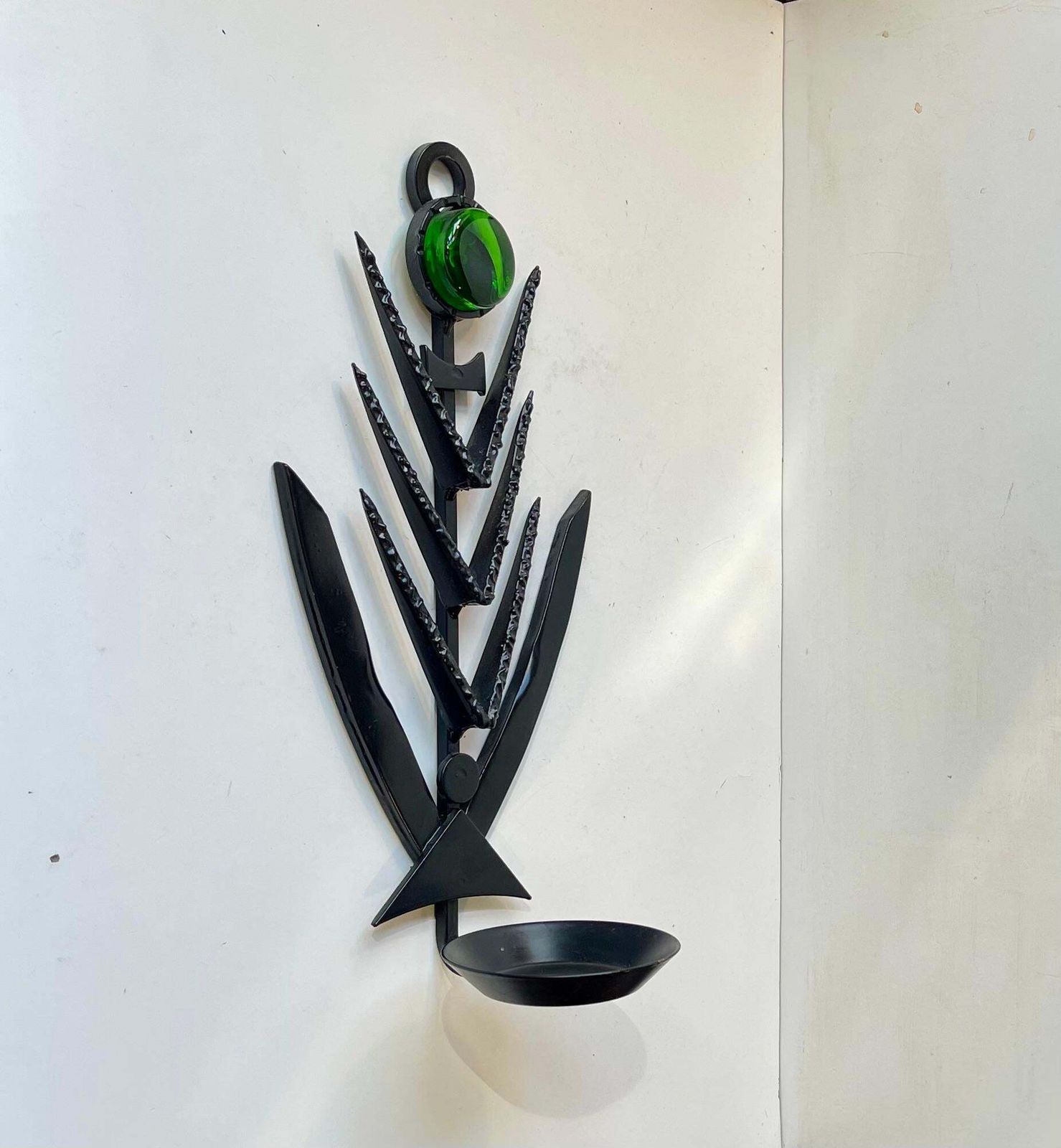 Sculptural Brutalist Iron & Green Glass Wall Candle Lamp By Dantoft, 1970s photo furniture