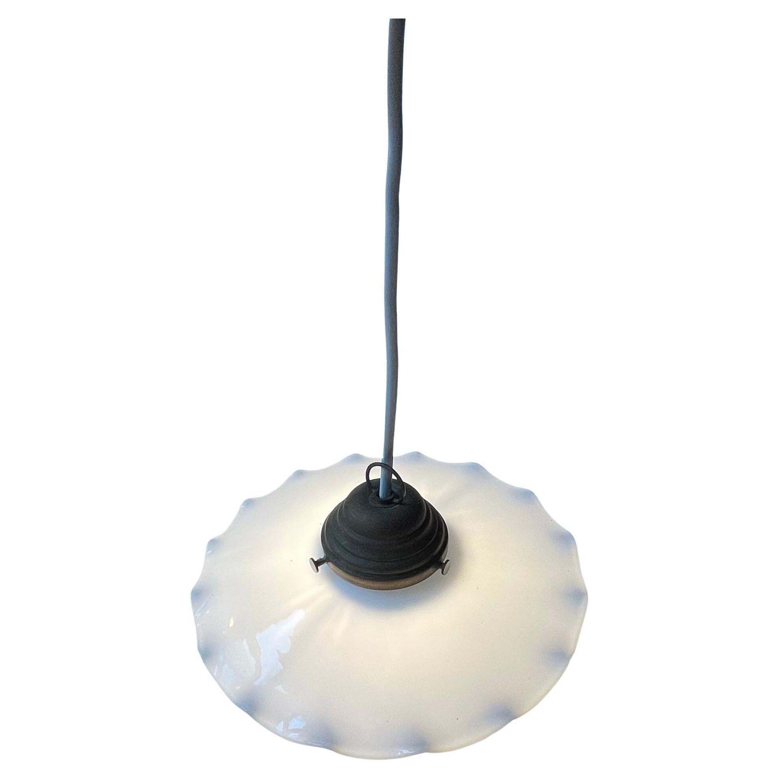Scandinavian Ballerina Pendant Lamp W. Pleaded White Opaline Glass Shade, 1920s