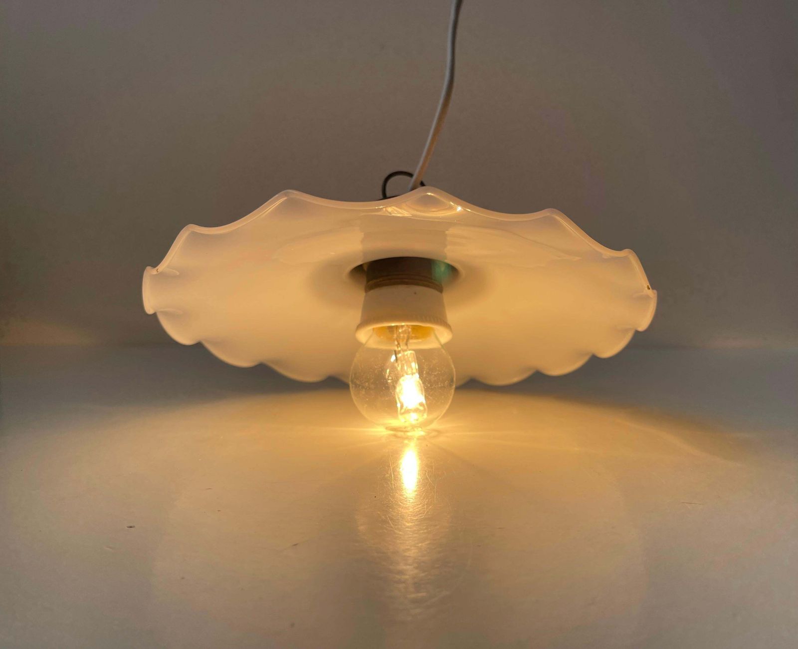 Scandinavian Ballerina Pendant Lamp W. Pleaded White Opaline Glass Shade, 1920s photo buy