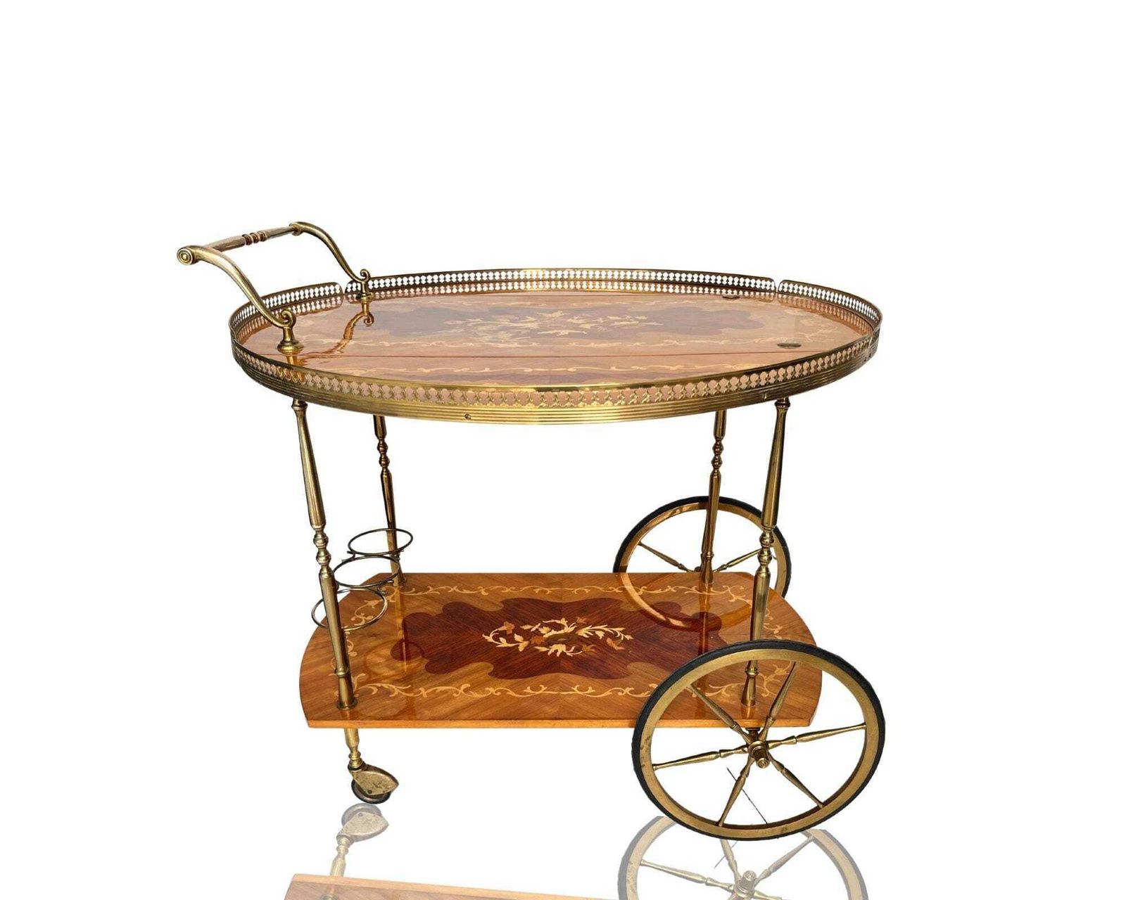 Wooden Bar Cart | Drop Leave Marquetry | Sorrento 1950 1980