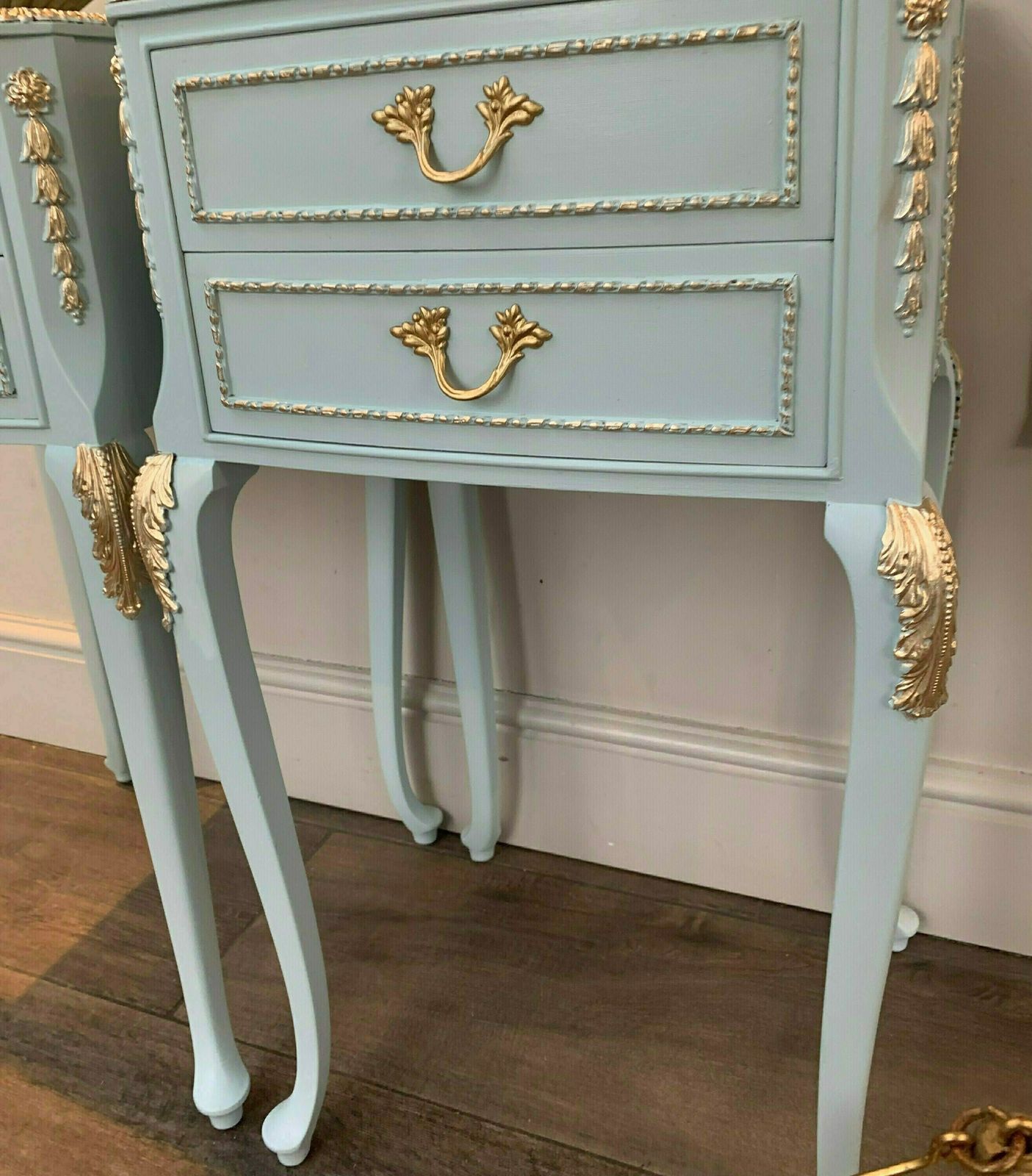Ornate Louis French Bedside Tables Baby Blue photo buy