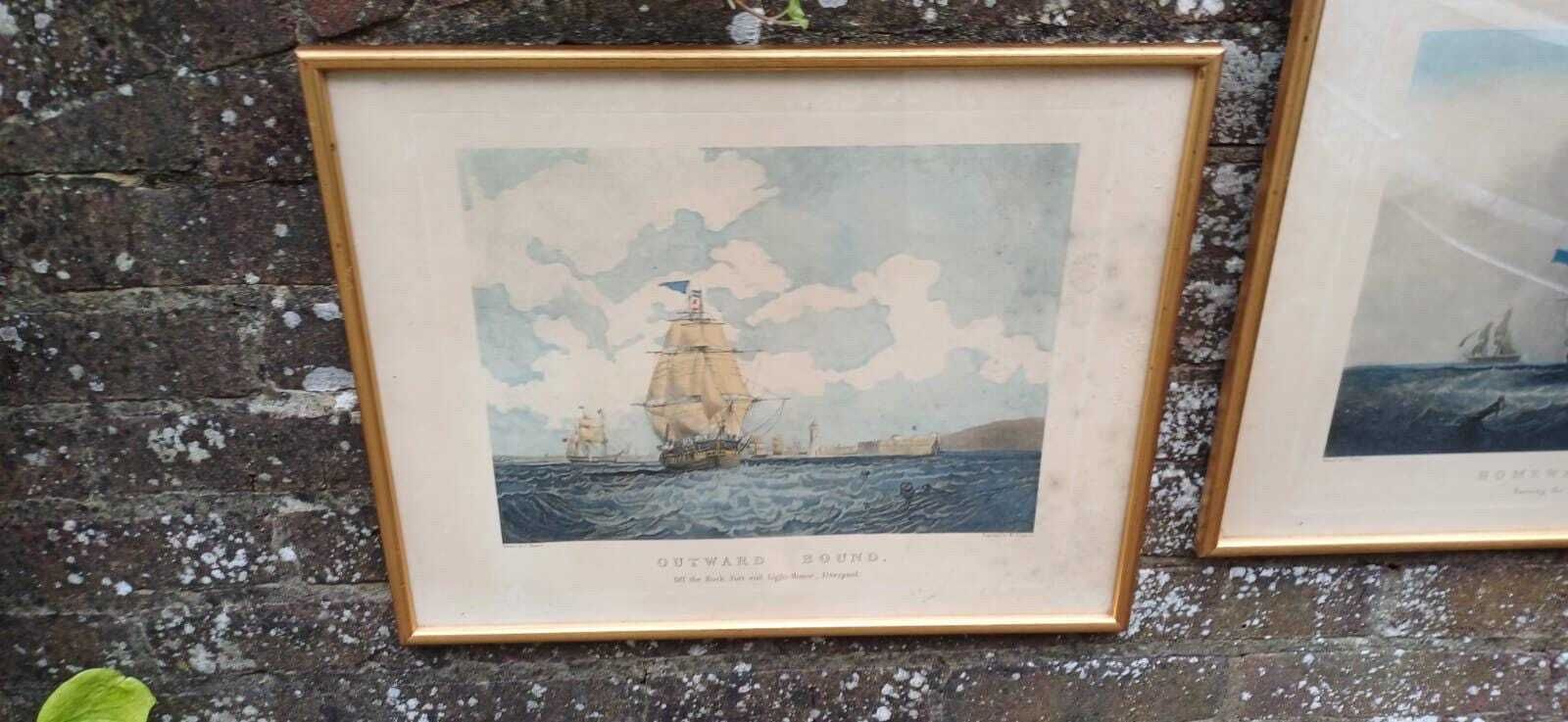 Antique Framed Maritime Art Prints By S. Walters – “Homeward Bound” & “Outward Bound”, Liverpool, Framed Nautical Scenes, Victorian Era photo vintage