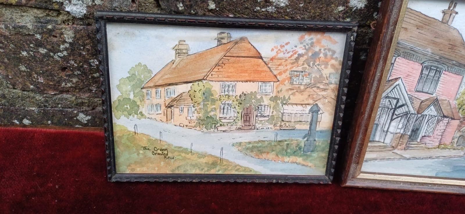 Set Of 3 Small Watercolours By Madge E. White Mbe – English Village Scenes, Brasted, Westerham, Kent (1950s Original Art), Framed photo vintage