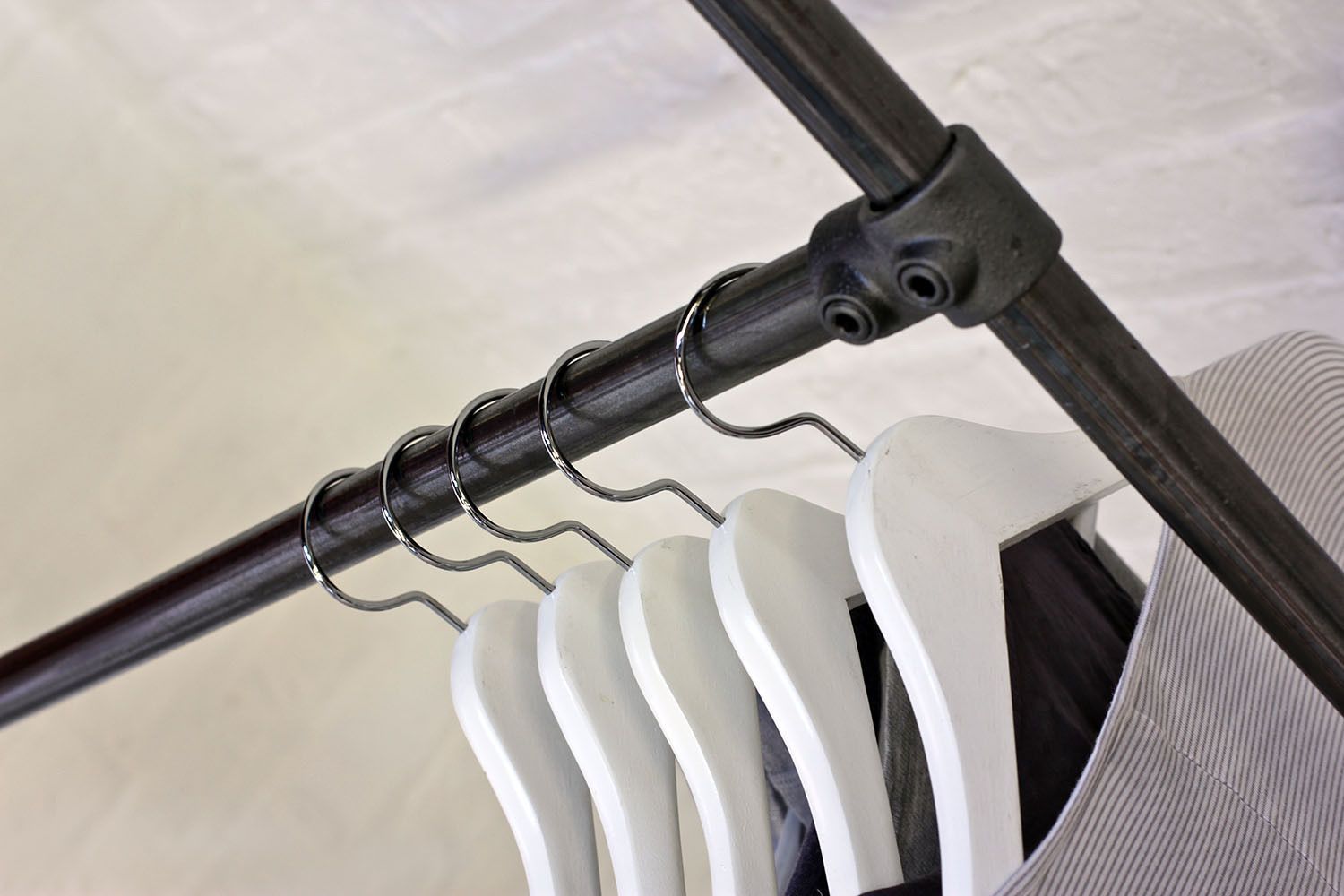 Laura Dark Steel Pipe Freestanding Double Clothes Rail/Rack With Bottom Shelf   Bespoke Urban Industrial Bedroom Furniture/Shop Fittings photo furniture