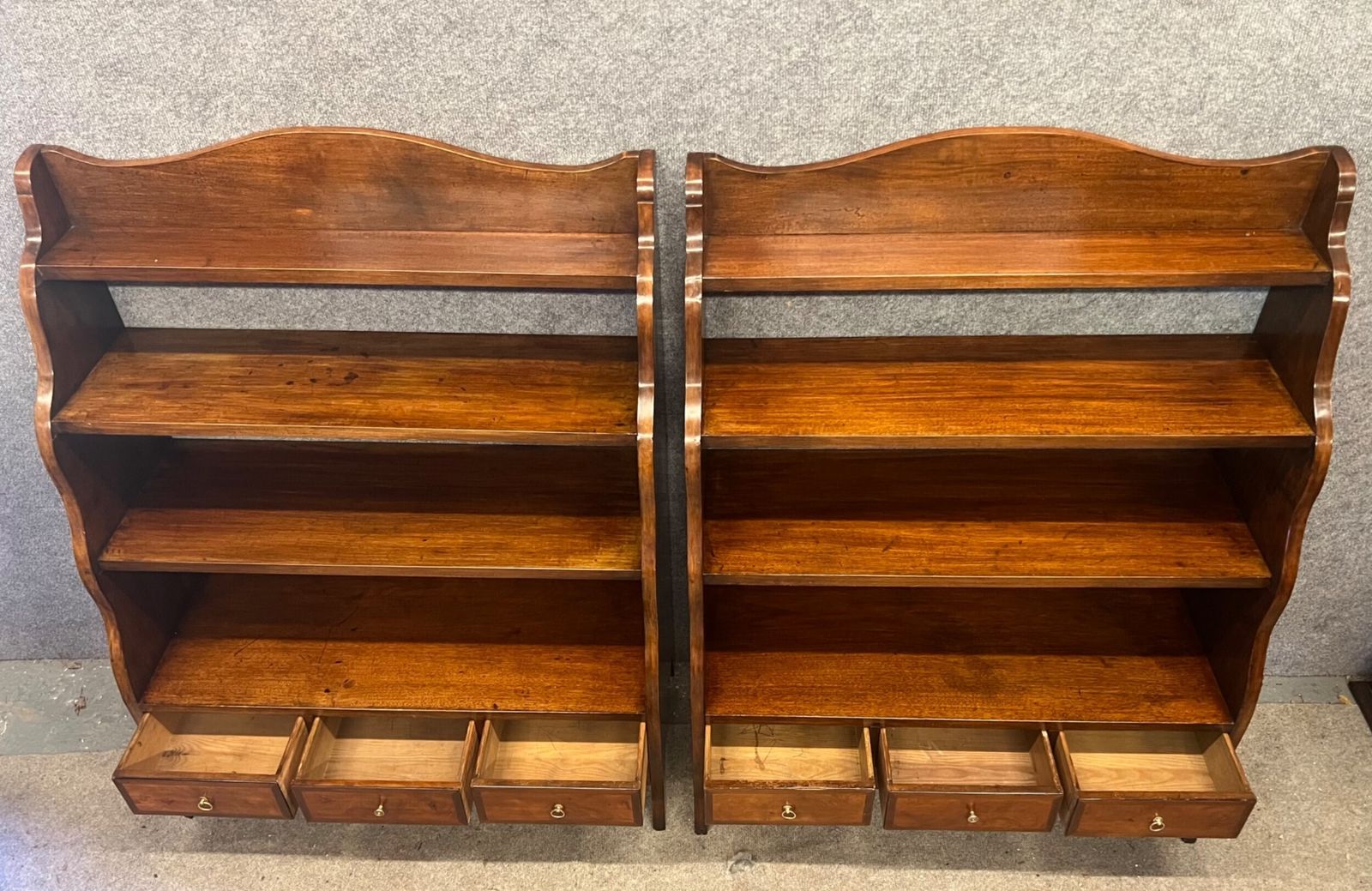 Pair Of Mahogany Waterfall Open Bookcases photo Furniture