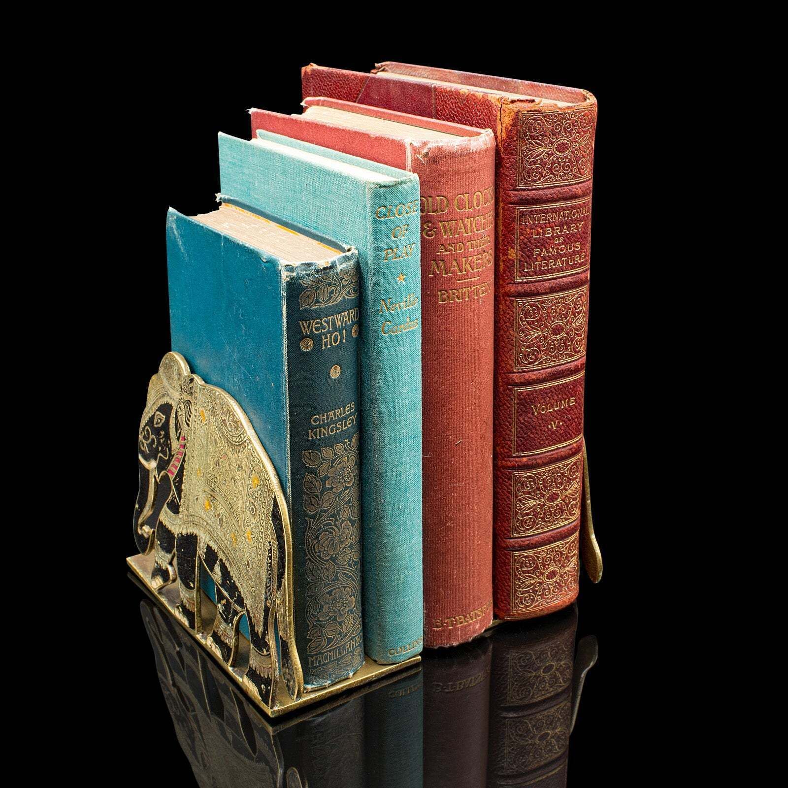 Pair Of Antique Elephant Bookends, Indian Brass Decorative Book Rests, Victorian photo furniture