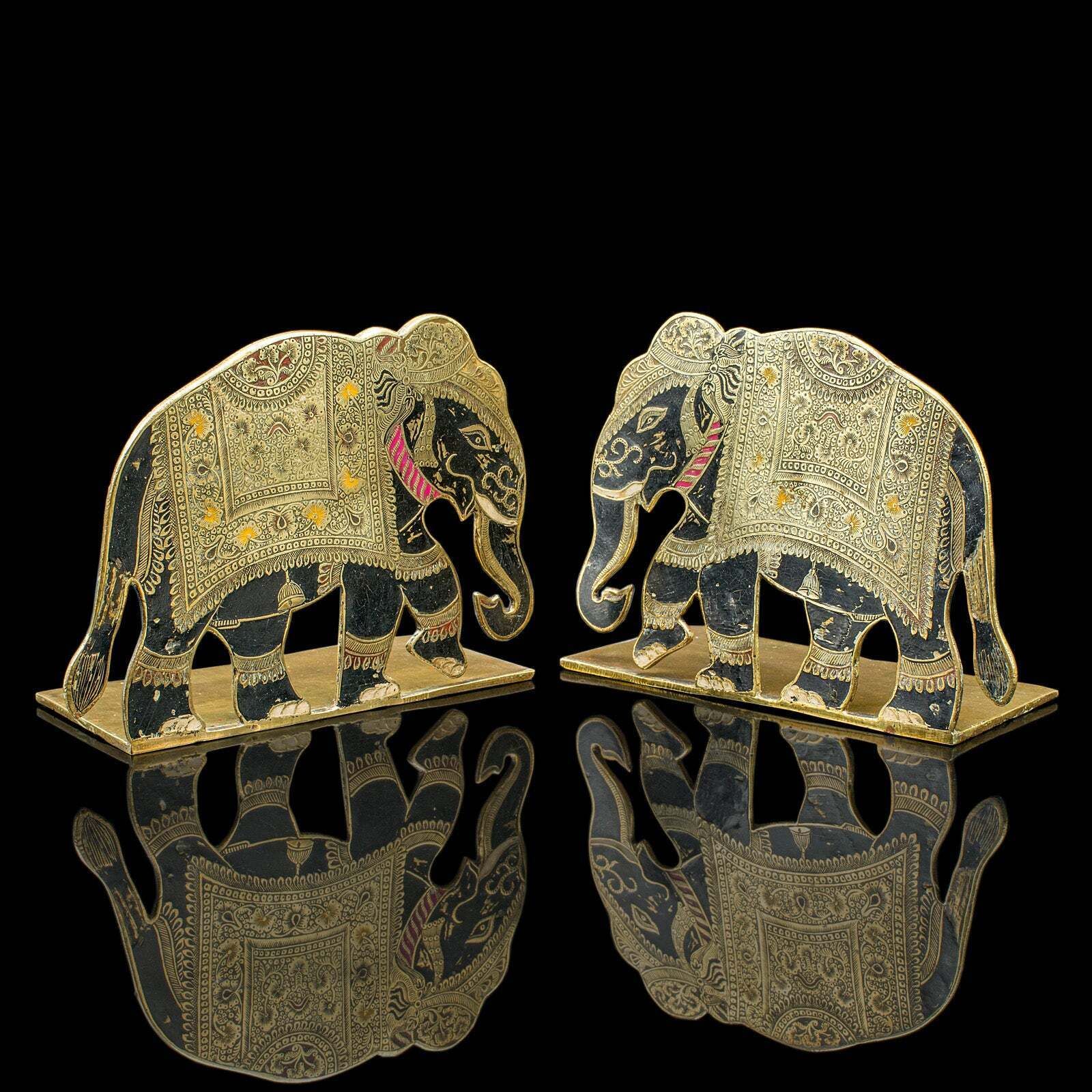 Pair Of Antique Elephant Bookends, Indian Brass Decorative Book Rests, Victorian photo 505.0