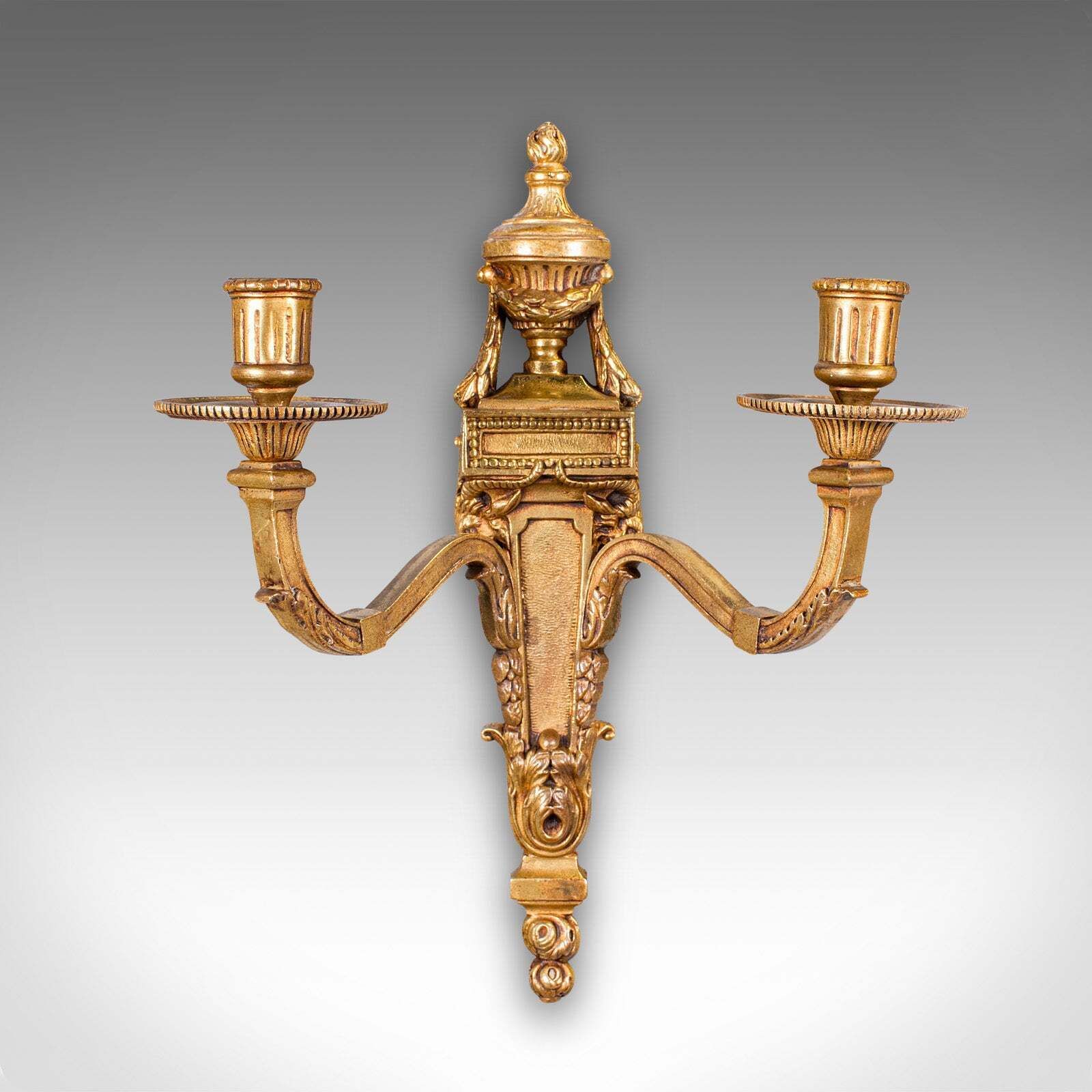 Pair Of Antique Candle Sconces, Italian, Grand Tour Brass Wall Lights, Victorian photo furniture