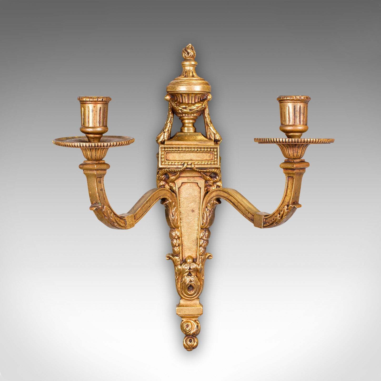 Pair Of Antique Candle Sconces, Italian, Grand Tour Brass Wall Lights, Victorian photo for sale