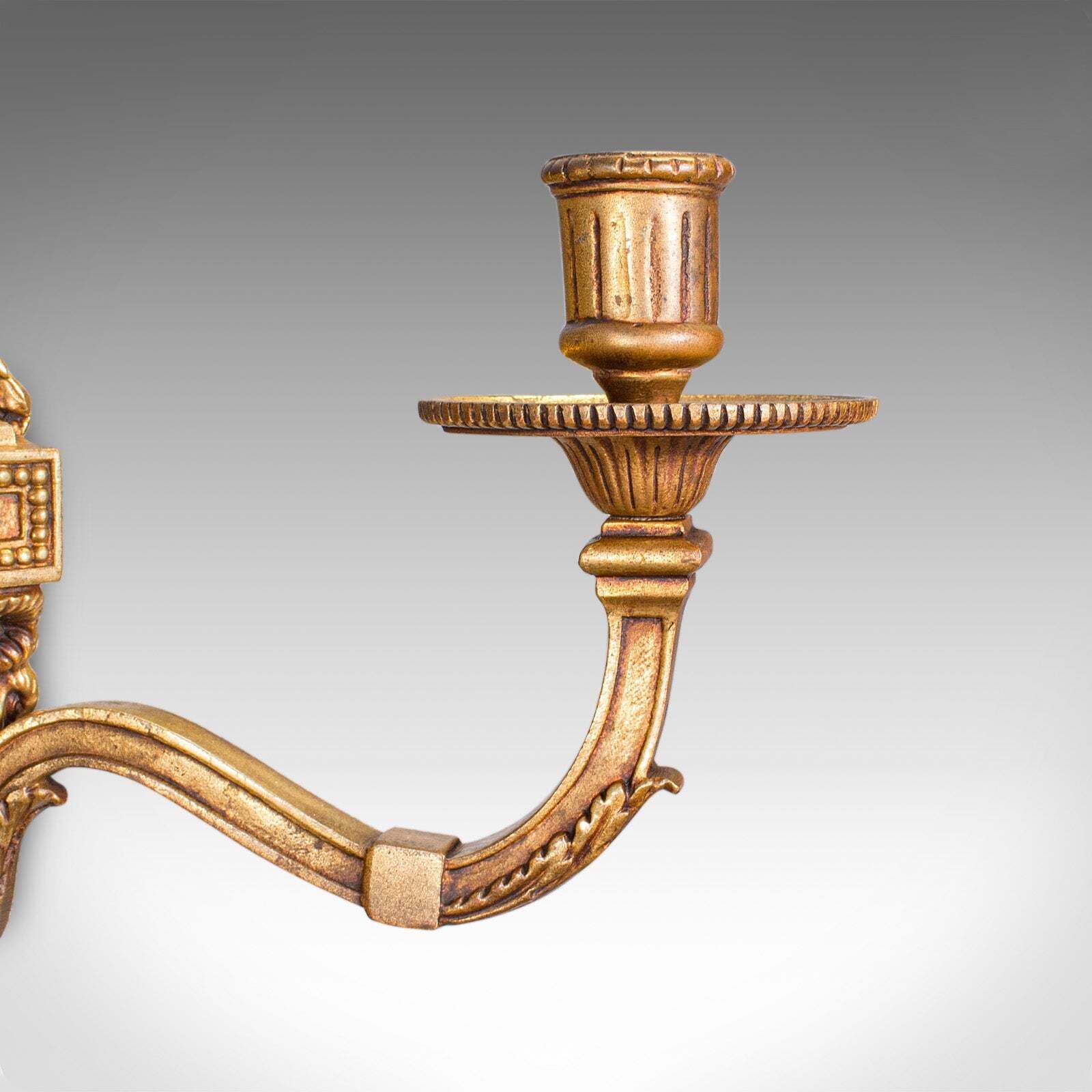 Pair Of Antique Candle Sconces, Italian, Grand Tour Brass Wall Lights, Victorian photo vintage