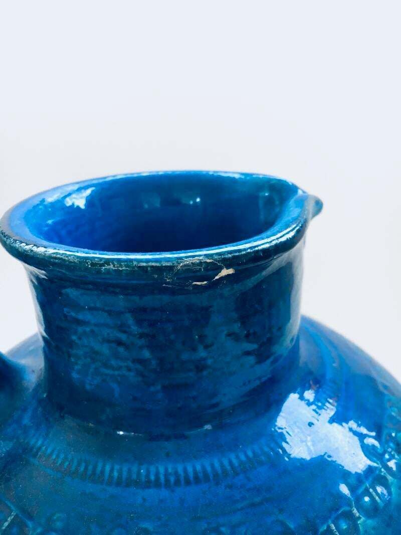 photo for sale Vintage Art Ceramics Rimini Blue Ball Decanter Vase By Aldo Londi For Bitossi, Italy 1960's