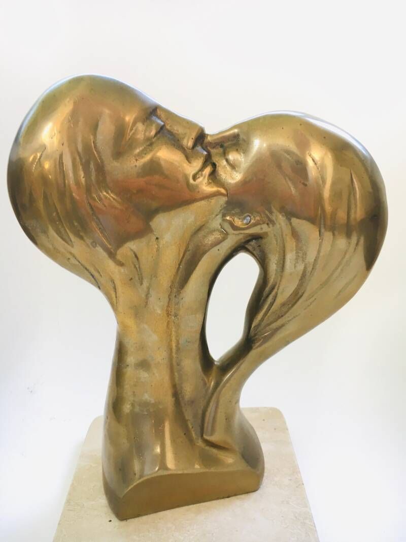 1970's Art Brass Intertwined Male Female Sculpture Statue photo for sale
