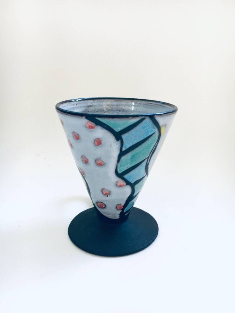 photo for sale Art Ceramics Memphis Stijl Theekopjesset, Gesigneerd La, België, Ca. Jaren 1970