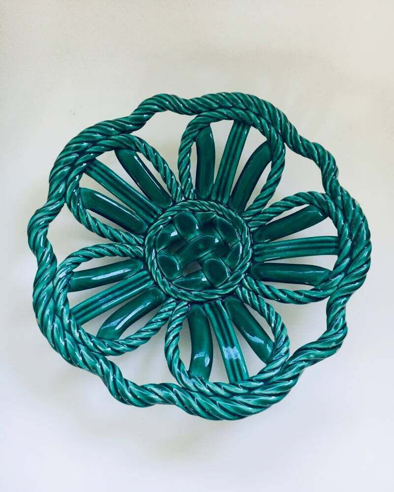 Midcentury Art Ceramics Green Braided Woven Bowl By Vallauris, France 1950's photo Home Decor