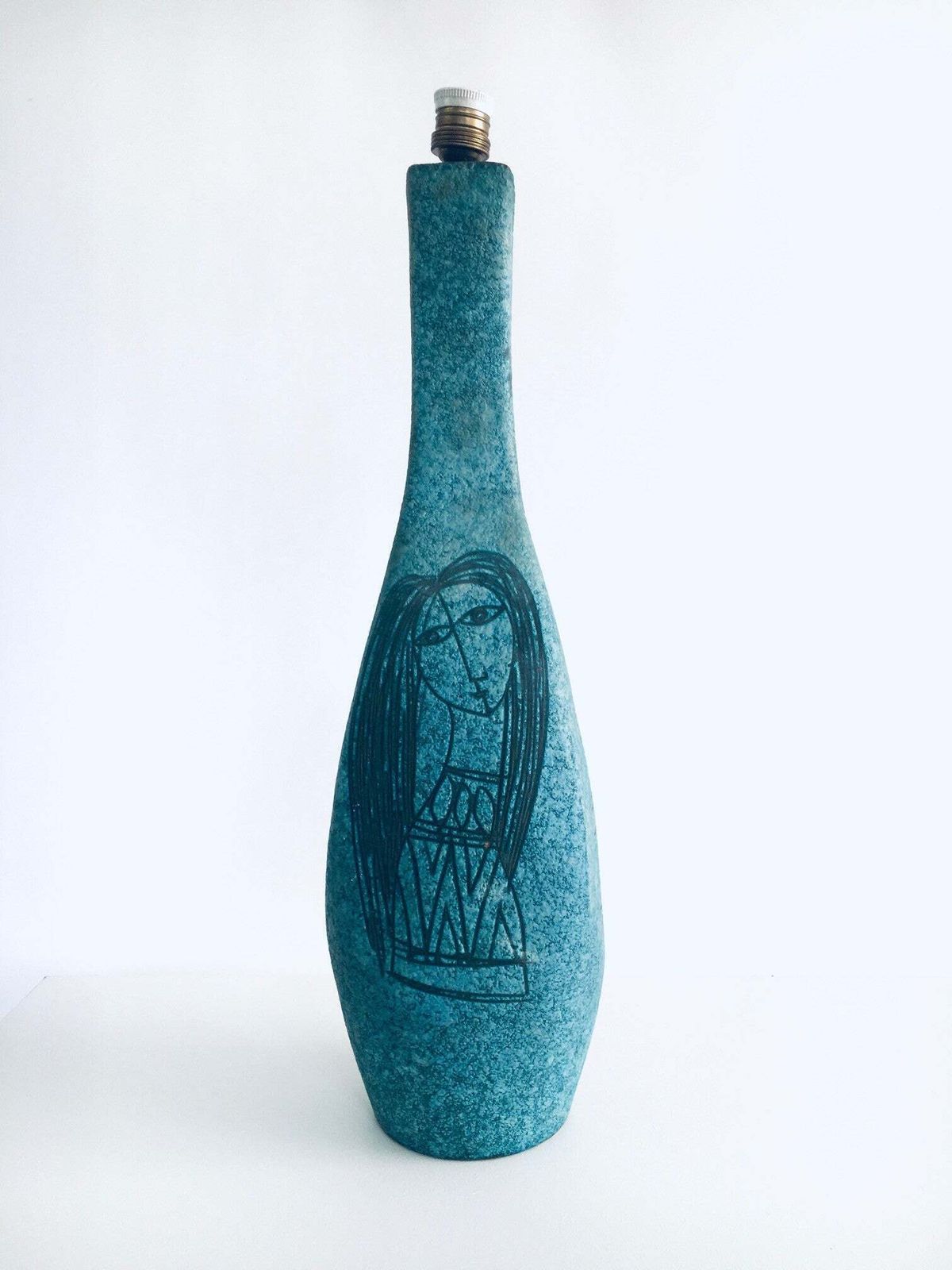 Zeldzame Keramische Sgraffito Tafellamp Van Alvino Bagni Voor Raymor, Italië, Ca. Jaren 1960 photo for sale