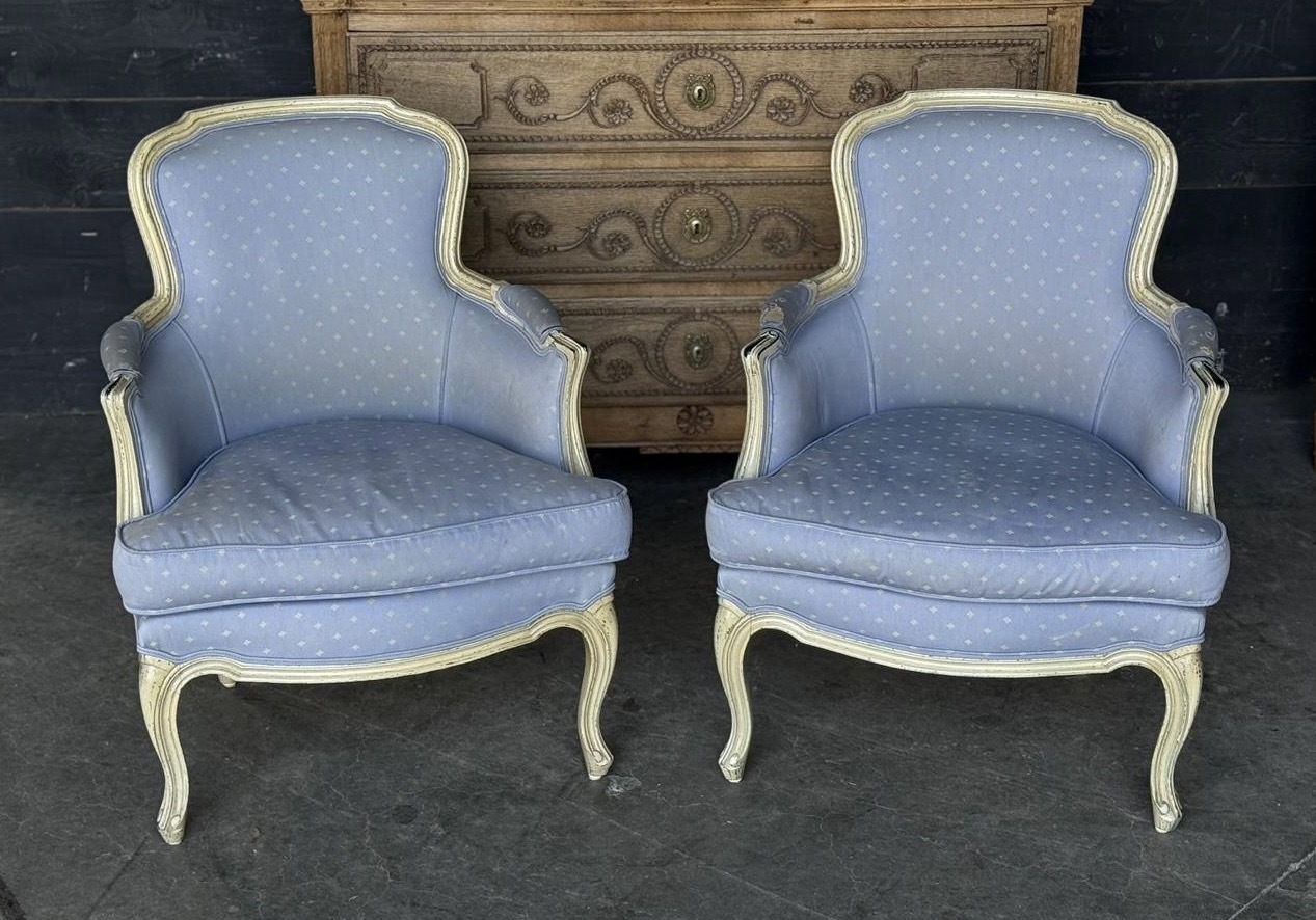 Comfortable Pair French Bergere Arm Chairs