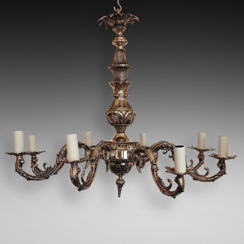 1920's Eight Branch Cast Brass Chandelier