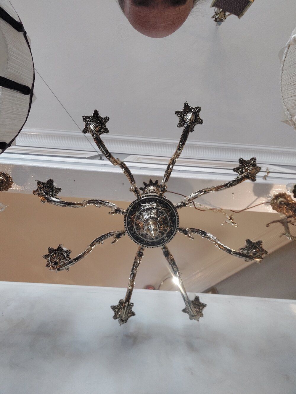 1920's Eight Branch Cast Brass Chandelier photo furniture