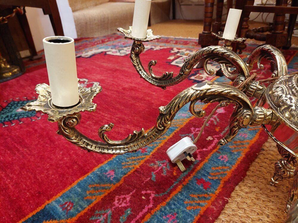 1920's Eight Branch Cast Brass Chandelier photo for sale
