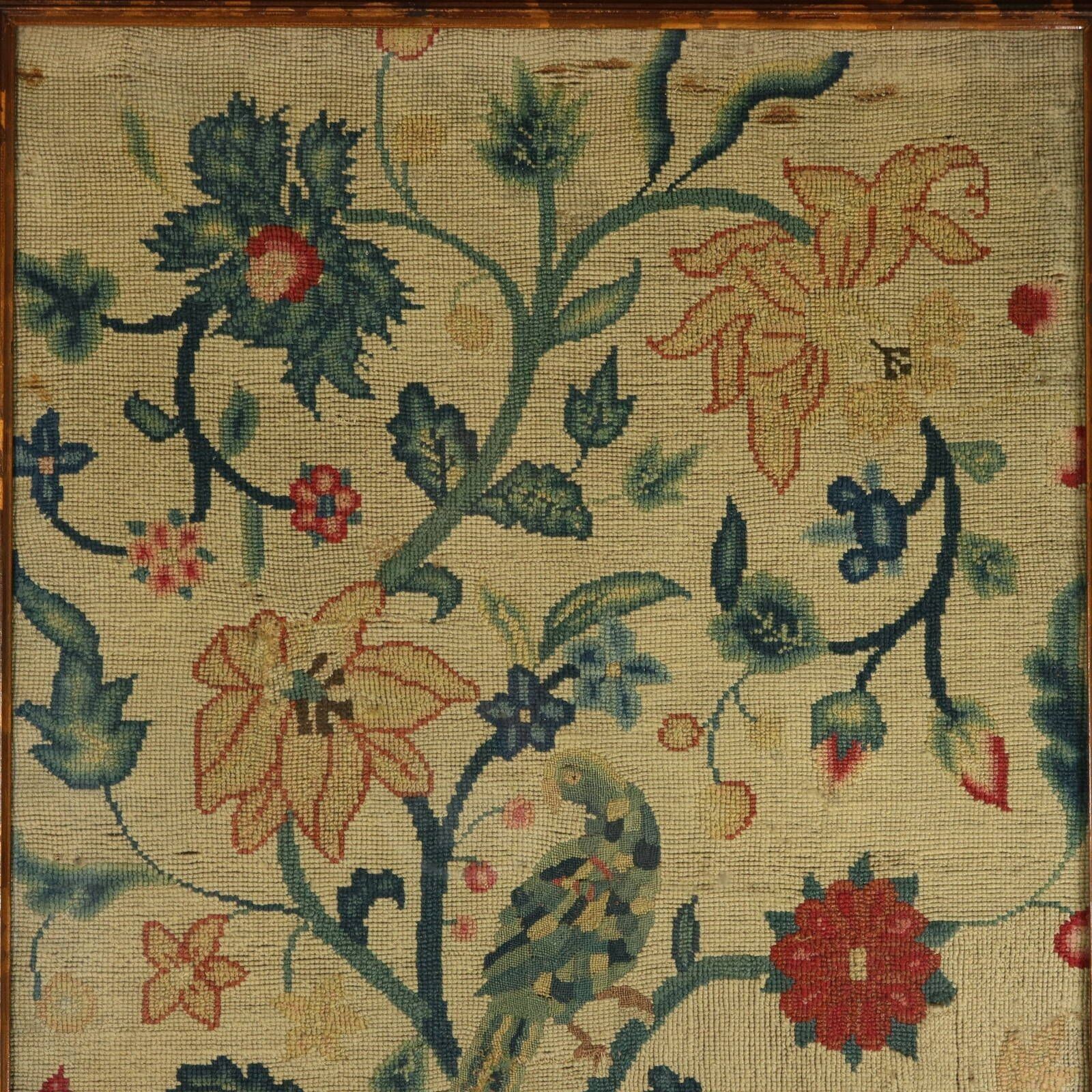 17thc Gros Point Embroidery   Vase Of Flowers With A Bird photo furniture